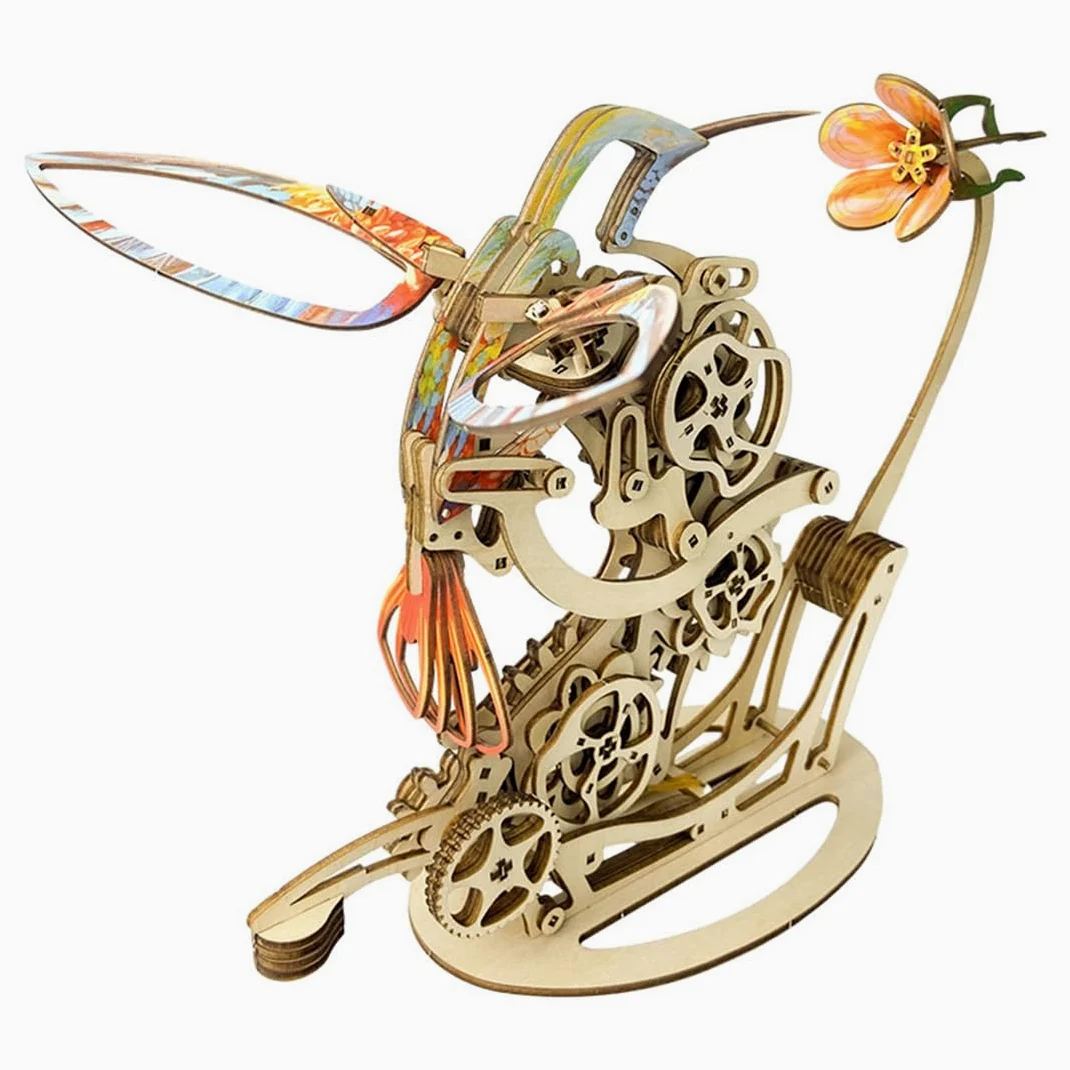 WANENGEDIY Kit di modellini 3D fai da te in legno colorato colibrì con trasmissione meccanica in legno, modello di animali, costruzione meccanica, kit artigianale per adulti e ragazzi, regali creativi