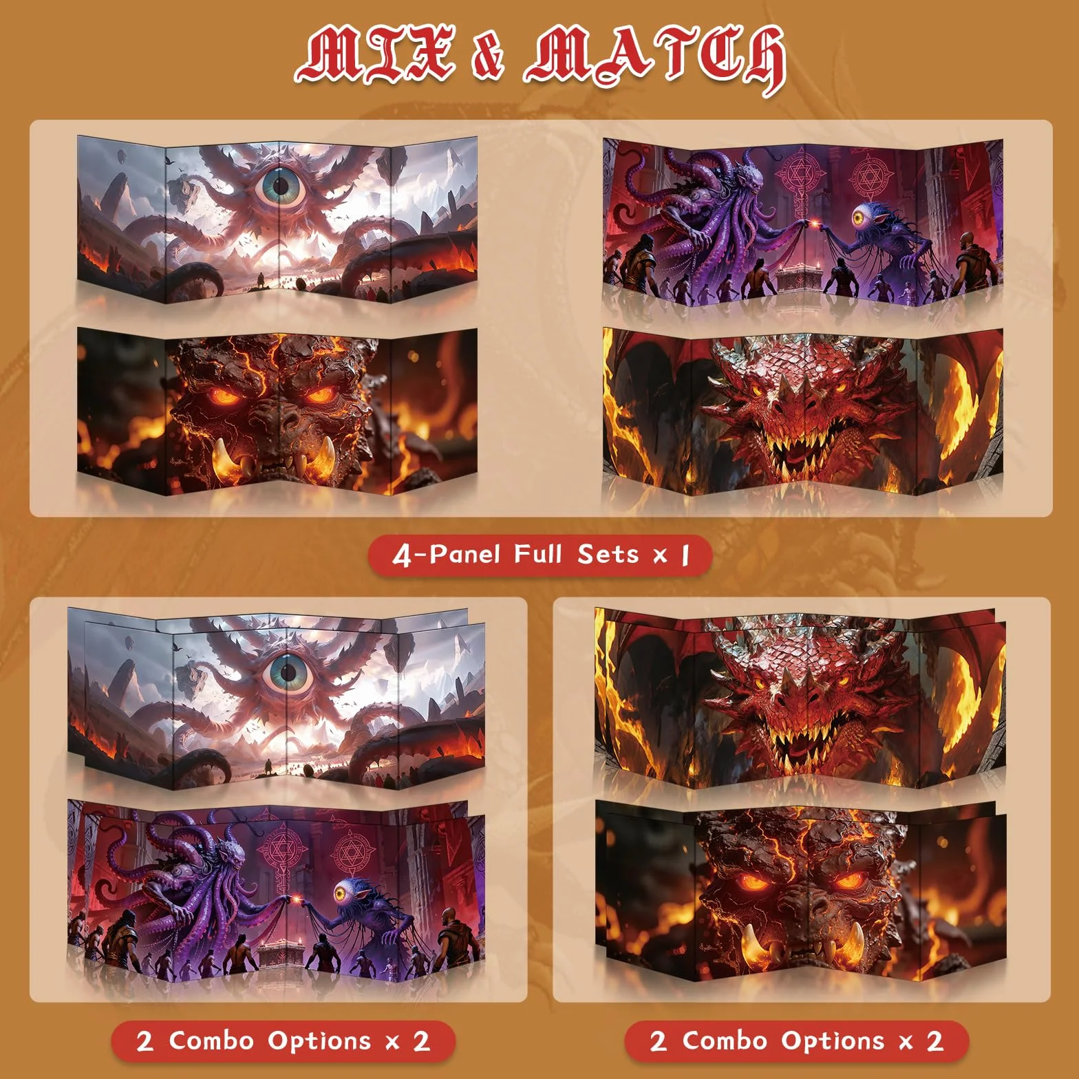 Byhoo Set da 2 schermi DM per D&D 5E – Accessori immersivi – Lavagolem & Principe del Drago Rosso, superficie cancellabile con supporti, formato pieghevole portatile A4 per master di gioco