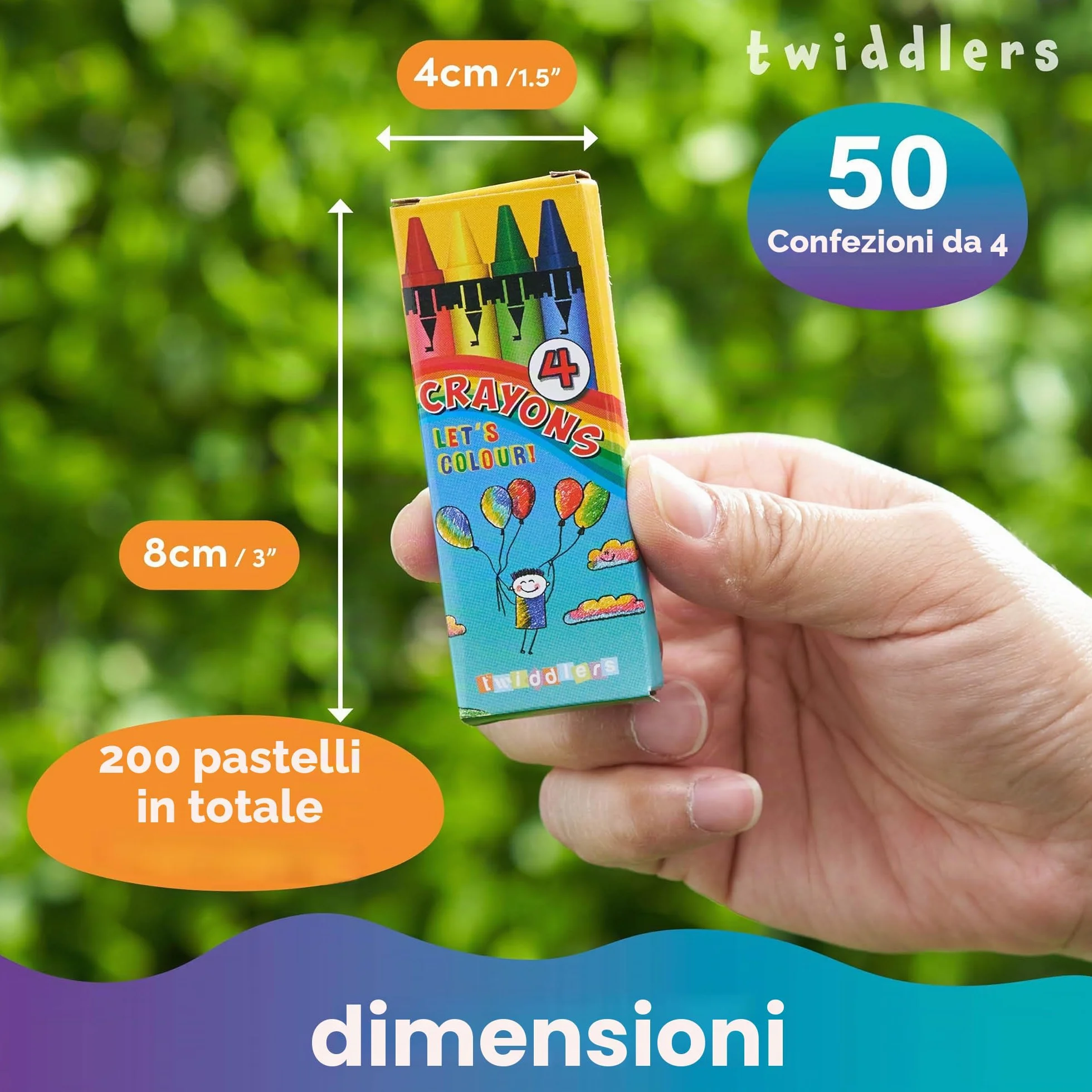 THE TWIDDLERS 50 Sets di Pastelli a Cera Colorate Bambini, 4 Crayons per Scatola, 200 Totale - Bomboniere e Pignatta, Ideale per Mini Gadget Regalini Fine Festa Compleanno