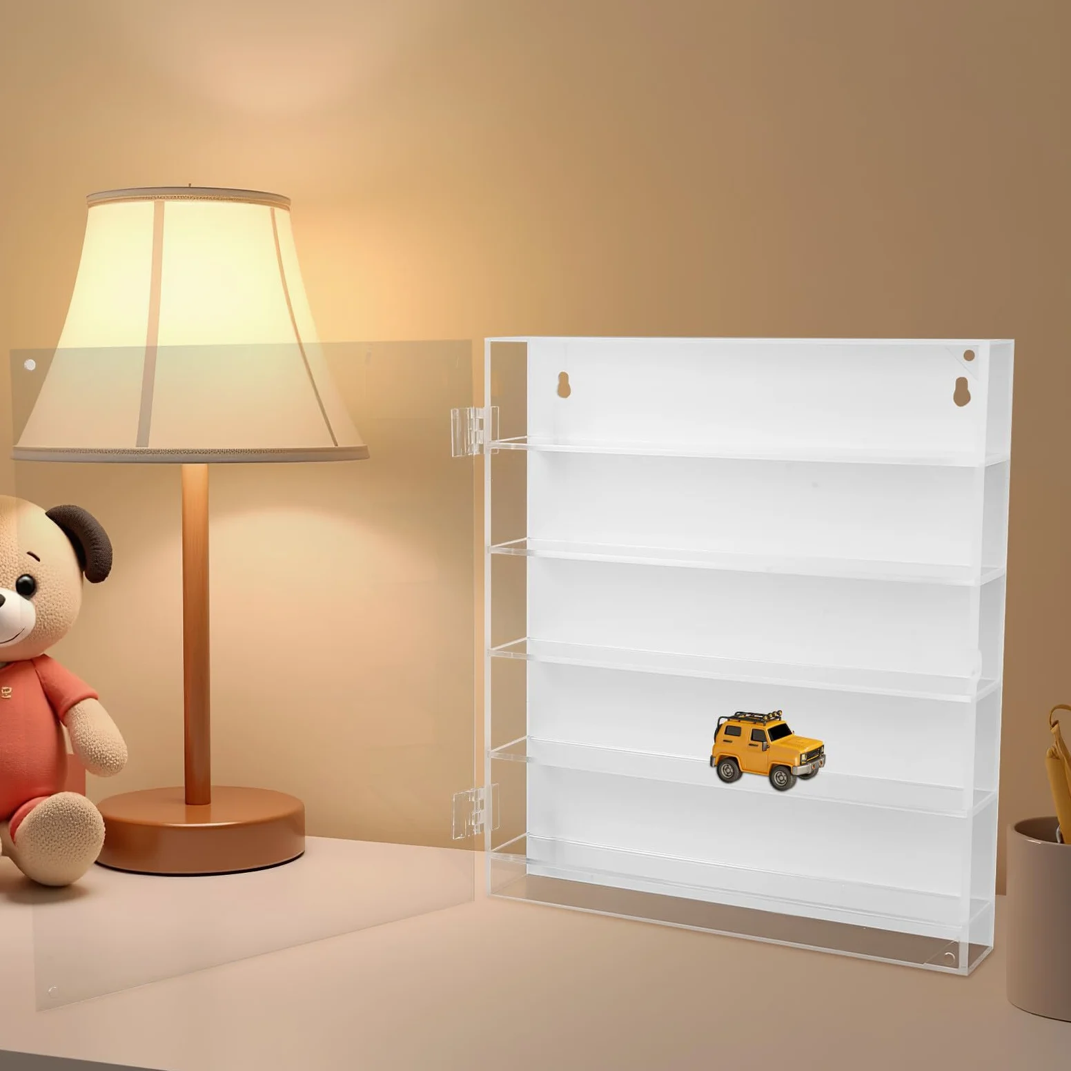 ERINGOGO Vetrina Espositiva in Acrilico Bianco a 5 Livelli per Modellini | Scomparti Individuali, Design Trasparente, Montaggio a Parete per Hobby Room