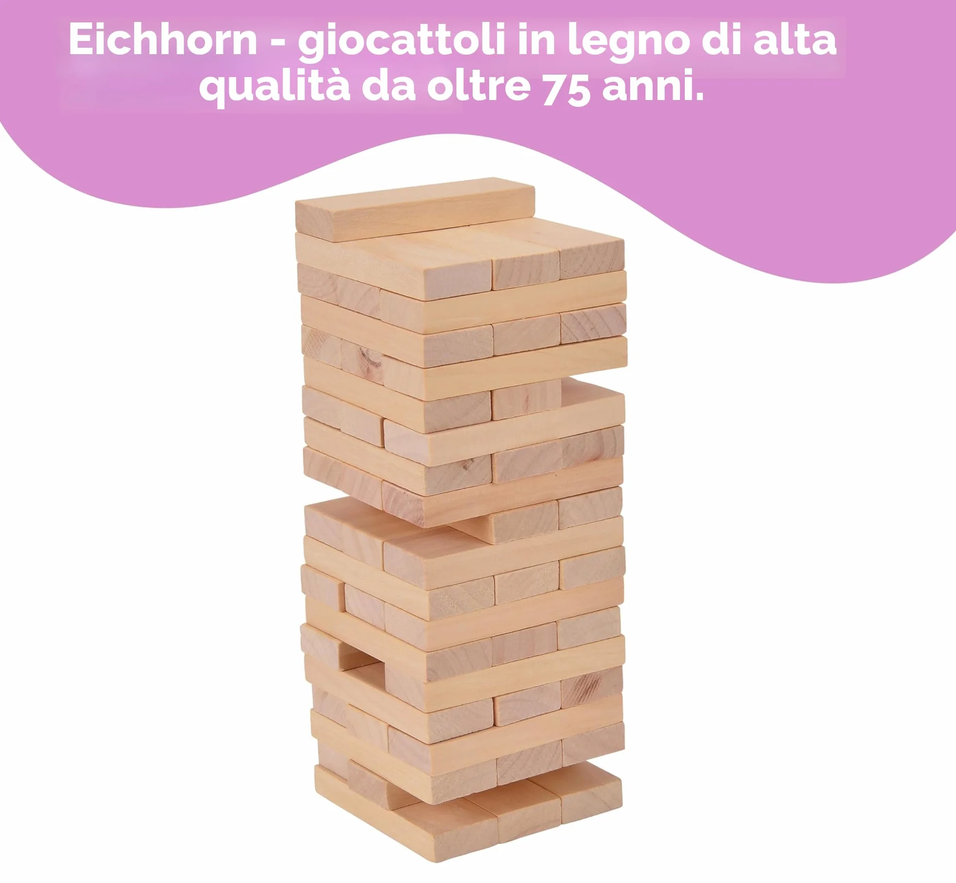 Eichhorn Torre in Legno Vacillante, Gioco impilabile, in legno non trattato, torre a dondolo, 54 pezzi, 5 anni, 100002466, marrone