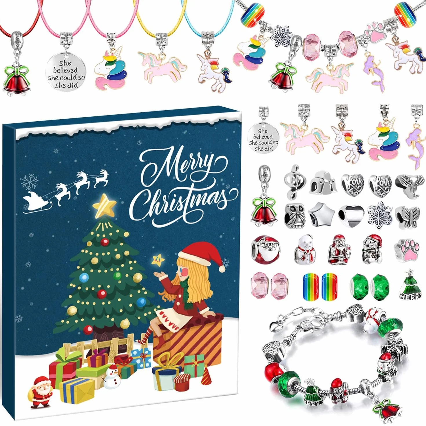 iZoeL Calendario Avvento Gioielli Calendario Avvento 2025 Bambina, Fai da Te Bracciale Bambina Idee Regalo Natale 2025, Regali Natale per Figlia Nipote Sorella