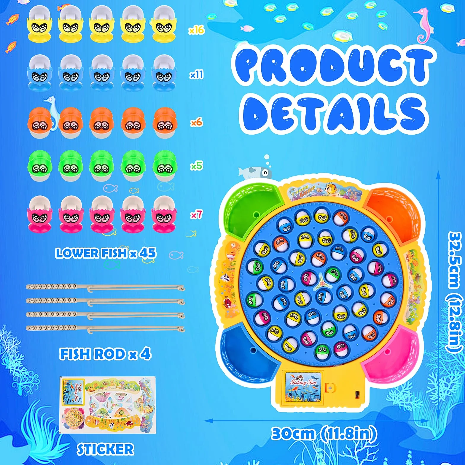Euakee Gioco Pesca Bambini Montessori 45 Pesciolini 4 Canna da Pesca Musicale Elettrico Giocattolo Educativo Interattivi 3 4 5 6 Anni