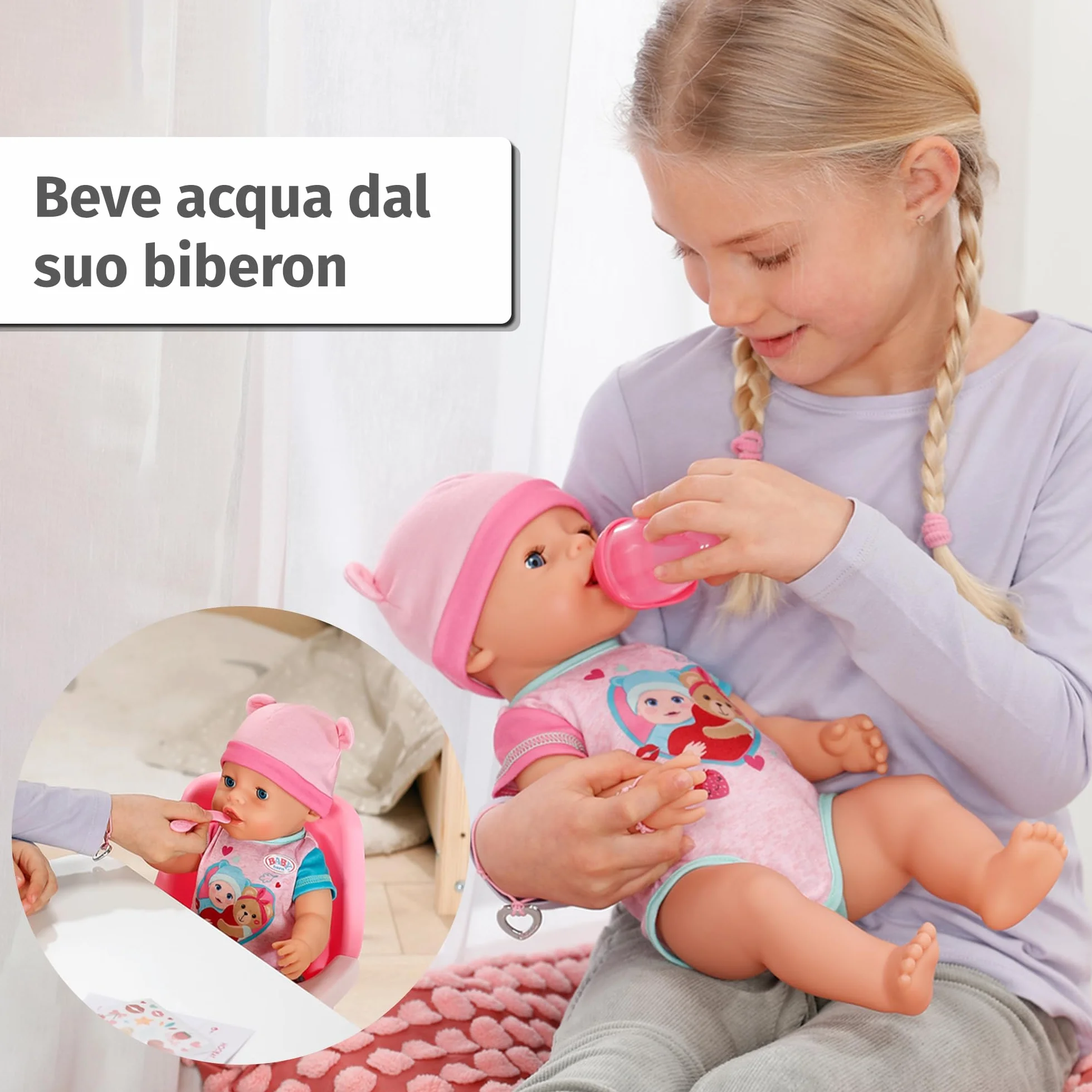 BABY born Emma - Bambola alta 43 cm - 10 funzioni con accessori e tutina - Funziona completamente senza batterie - Adatto per bambini a partire dai 3 anni di età