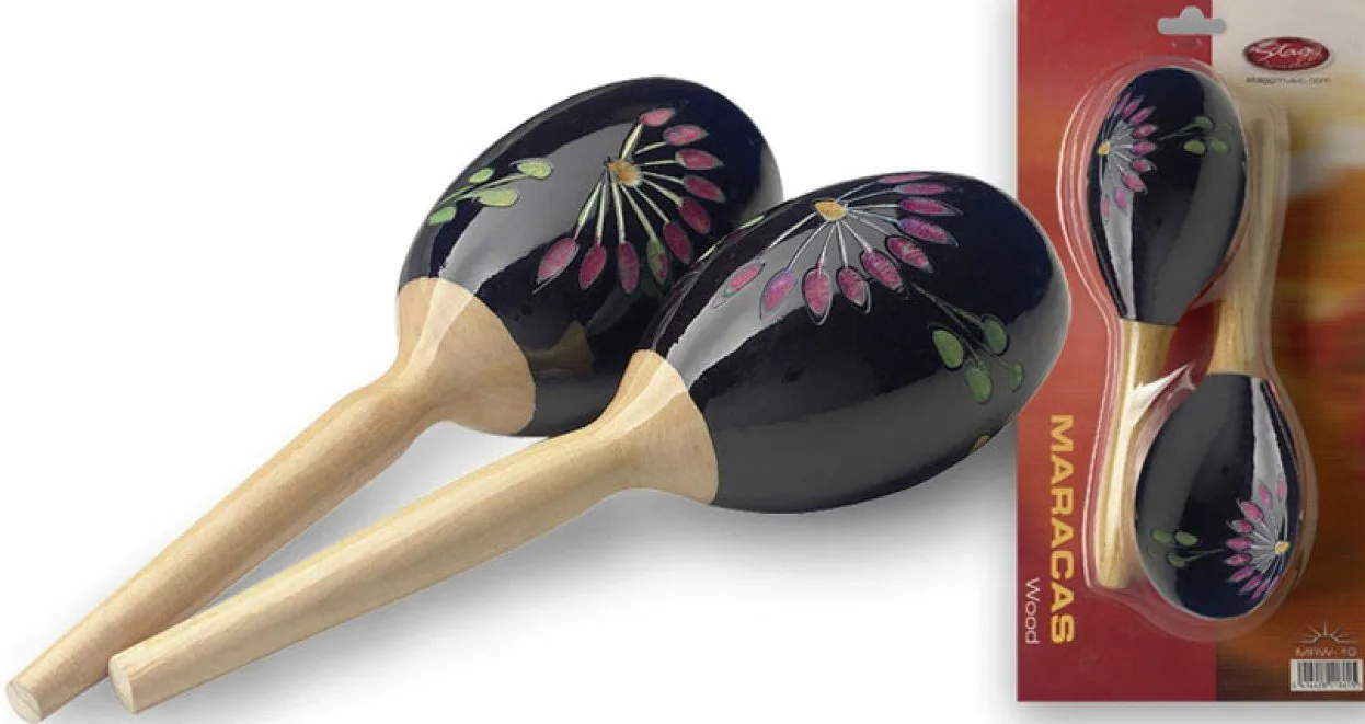 Stagg egg-ma coppia di maracas con manico lungo, colore: Giallo 19cm Black