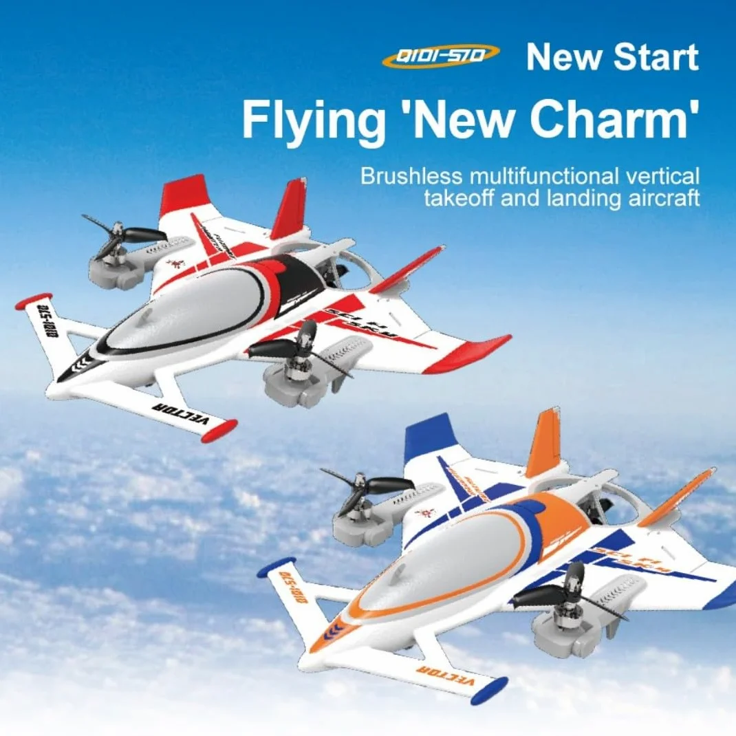 NULA Aereo radiocomandato a 8 canali con motori brushless, 2,4 GHz, EPP-VTOL, modello di aereo per avvio verticale, volo fluttuante e volo in avanti, giroscopio a 6 assi, RTR-arancione, 2 batterie