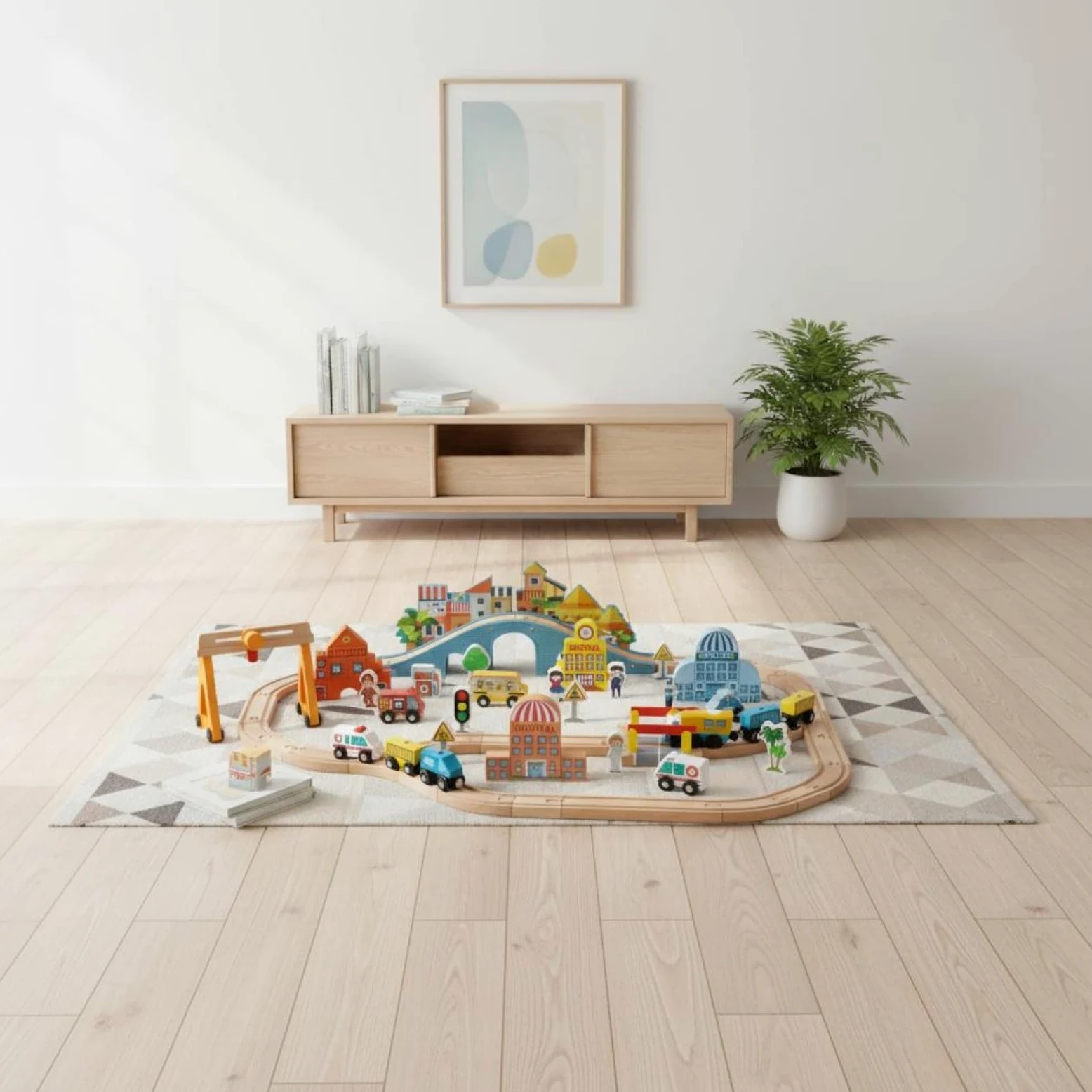 predolo Set Trenino Elettrico in Legno Scene Multiple Set Ferroviario Legno Sicuro Trenino con Binari per Casa