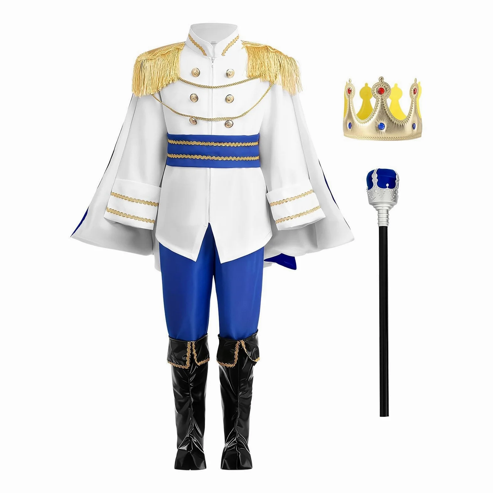 Generico Costume da Re Costume Reale Halloween a 7 Pezzi con Corona | Vestito Da Festa E Di Ruolo per Bambini Festa Carnevale Uso Quotidiano Foto di Scena Oggetti di Scena Celebrazione