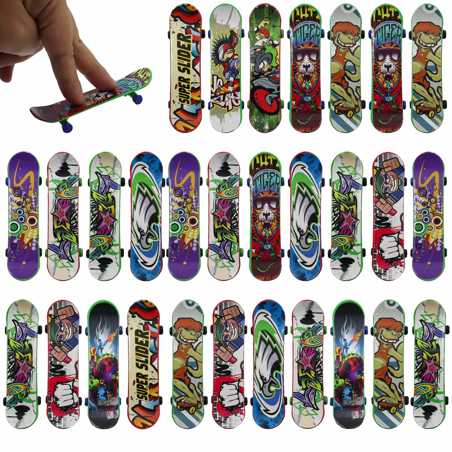 30 Pezzi Mini Skateboard da Dita Modello Casuale Finger Skateboards Giocattolo Professionale Mini Skate Board per Dita per Bambini Compleanno Festa Regalino