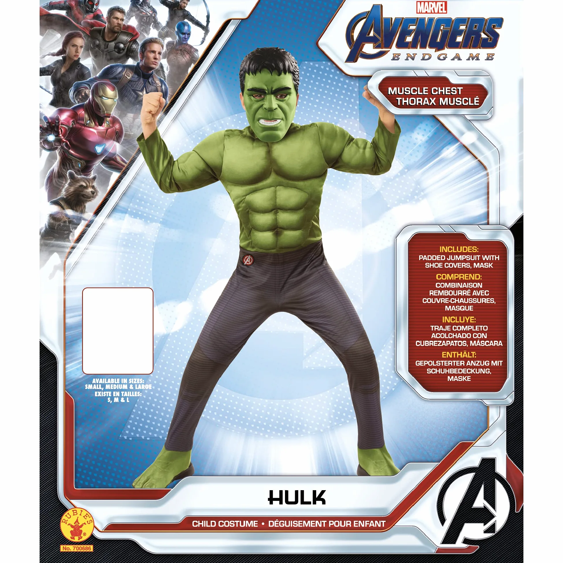 Rubie's Costume Ufficiale Avengers Endgame Hulk, per Bambini, Taglia S, età 3-4 Anni, Altezza 117 cm, Halloween