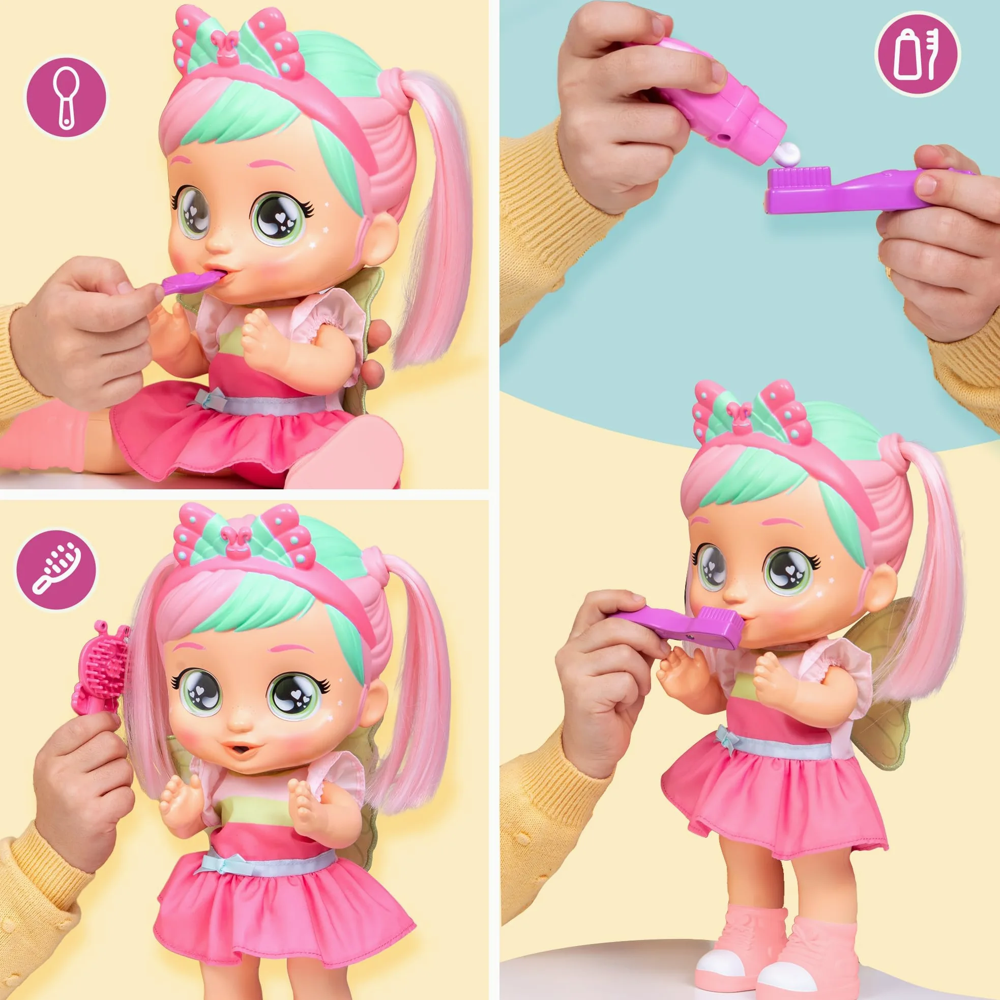 CRY BABIES Bella Morning Routine, Bambola, Fa 3 Routine Interattive, Applaude e Balla e i suoi Occhi si Illuminano, Include 6 Accessori, Giocattolo Regalo per Bambini dai 3 Anni in su