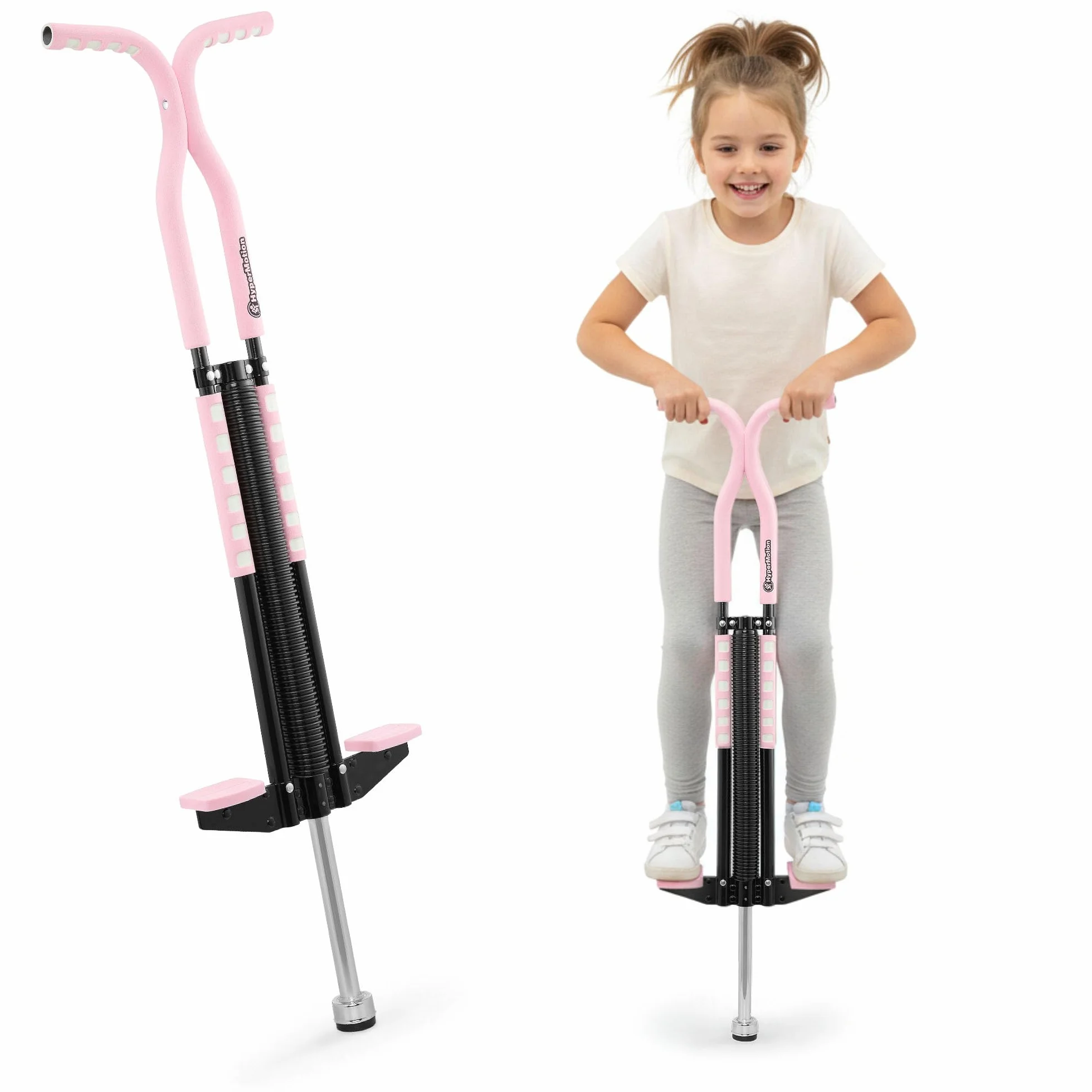 HyperMotion POGO Salterello Dinamico per Ragazzi 9–14 Anni, Attrezzo Sportivo 50 kg, Struttura 2,35 kg con Sistema Elastico, Rosa