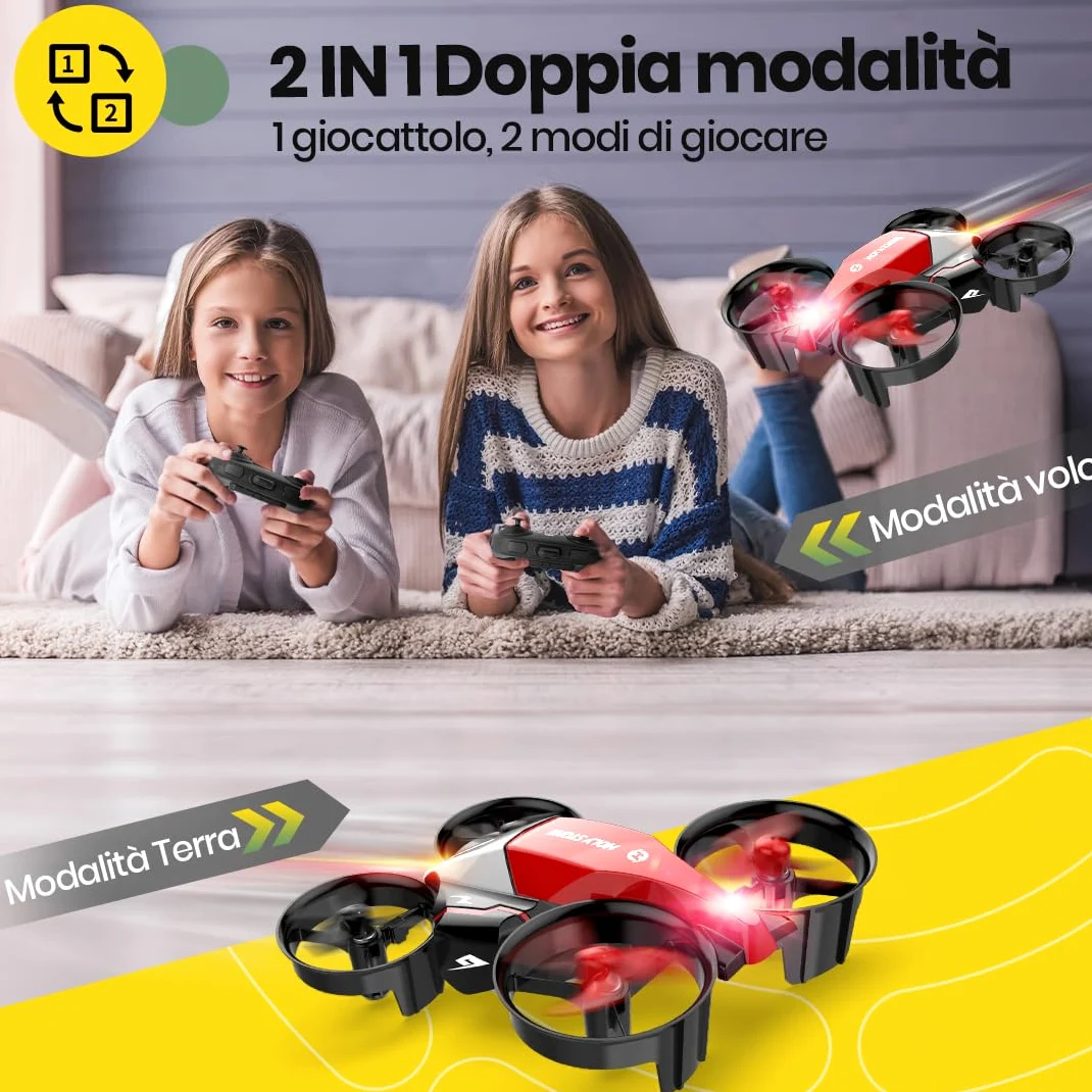 Holy Stone HS210F Mini Drone per Bambini, Drone RC 2 in 1 Terra e Aria | con Mantenimento Altitudine, Flip 3D, 3 Velocità, Protezione Eliche, Facile da Pilotare, Regalo per Bambini