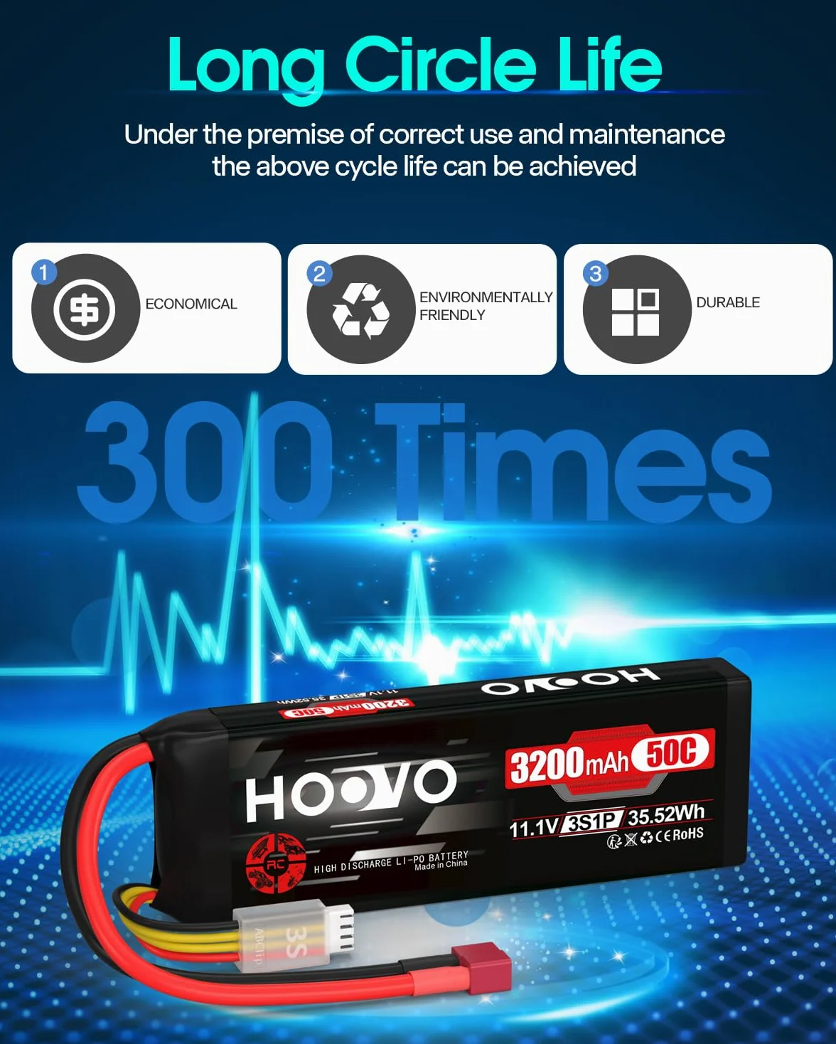 HOOVO Batteria Lipo 3S 11,1 V 3200 mAh 50C Custodia Morbida Batteria Lipo con Spina Deans Batteria RC per Auto RC Elicotteri RC Aerei Quadcopter Modelli RC (2 Pezzi)
