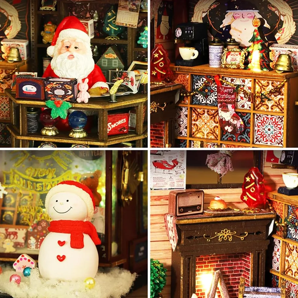Kit fai da te per casa delle bambole in miniatura, kit casa delle bambole in legno con luce LED, idea creativa per la stanza per bambini/adulti, kit fai da te per casa delle bambole di Natale
