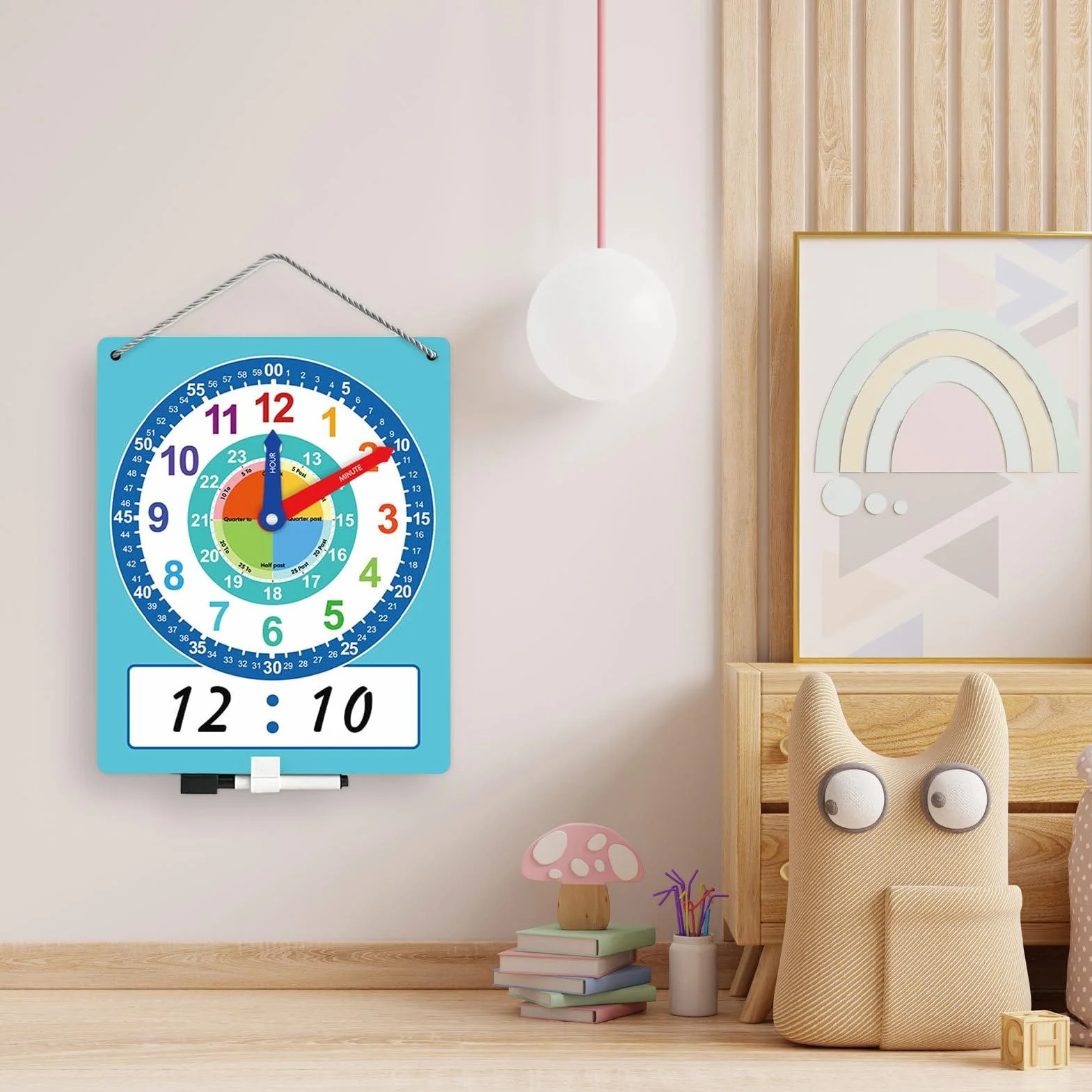 Orologio didattico - Orologio didattico, apprendimento educativo per bambini | Strumento per esercitarsi sul doppio lato con area di scrittura cancellabile a secco, risorsa educativa in stile p