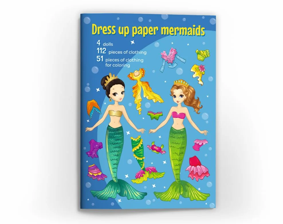 Bambole da ritagliare in carta per bambole di carta (4 bambole/sirene) con vestiti da indossare