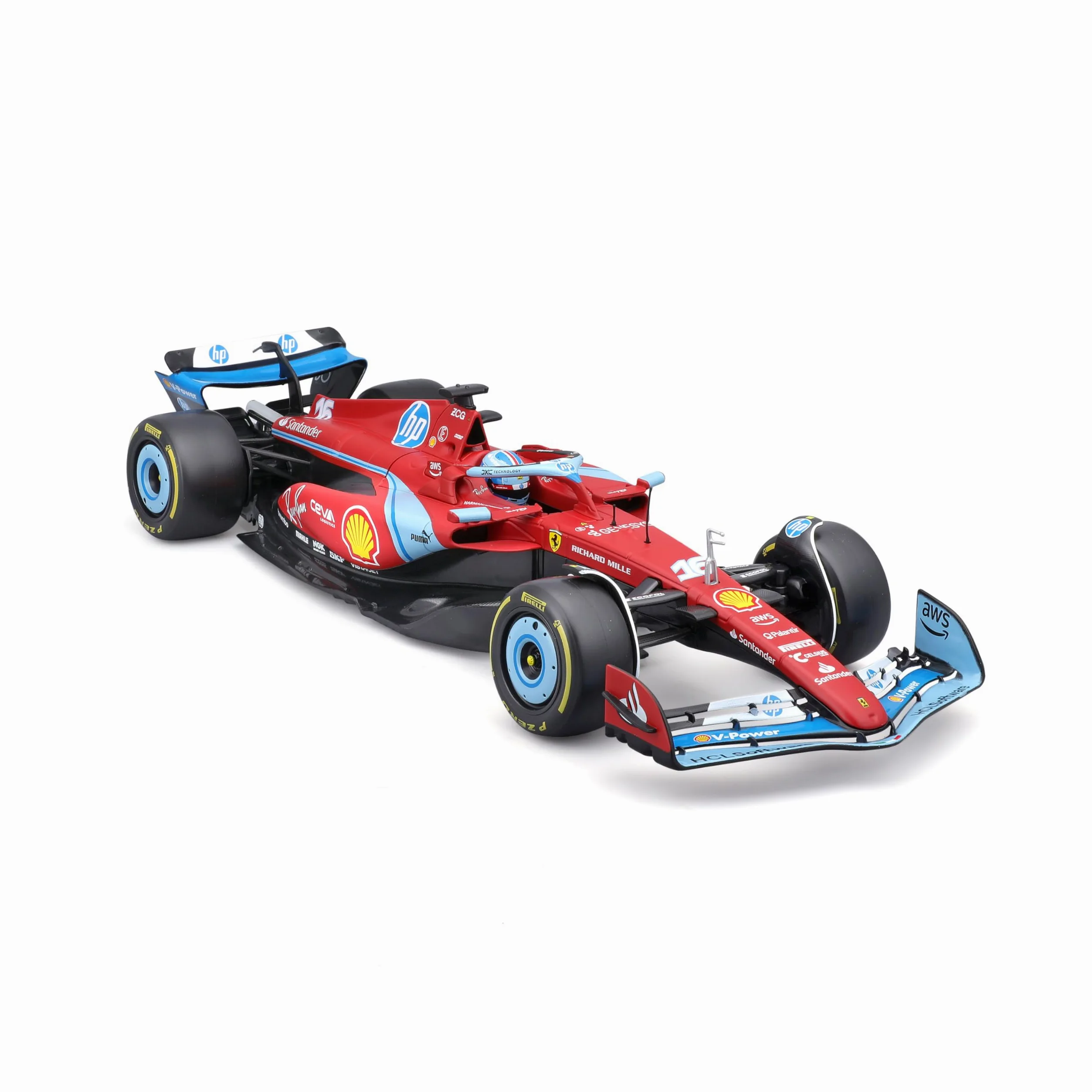 Bburago Formula 1 Ferrari SF-24 Miami Versione Deluxe Edition (2024): modellino auto in scala 1:18, autista #16 Charles Leclerc, custodia rigida 35,9 cm, rosso (18-16821-1)