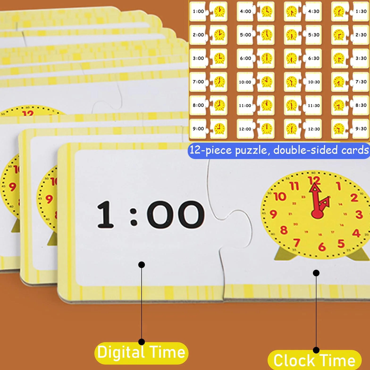 Gioco Orologio Bambini, Orologio Educativo Learning Resources Set di attività di Lettura dell’Ora Giochi Matematica Modello di Orologios Didattico con 12 Carte Didattiche, per Ragazzi, Ragazze