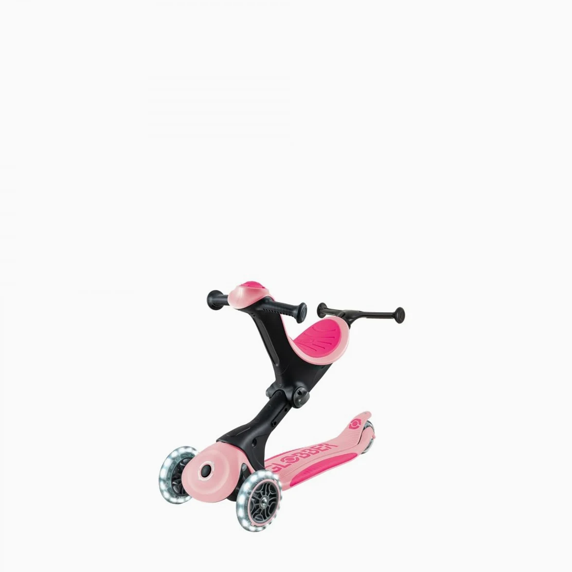 Globber - GO UP Deluxe Lights - Monopattino a 3 ruote con seduta, per bambini dai 15 mesi ai 6 anni, rosa
