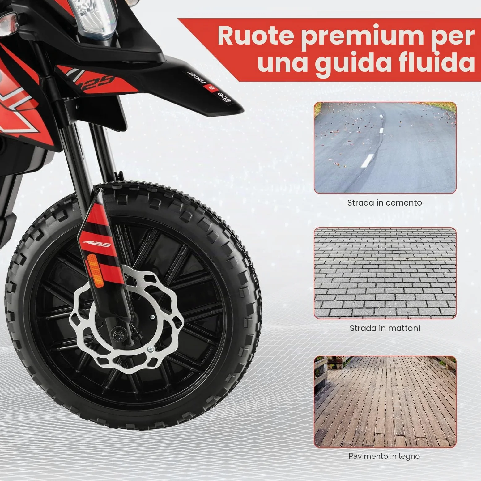 FANTASK APRILIA 12V MOTORE ELETTRICO PER BAMBINI 5.5-6km/h MOTO BAMBINI CON RUOTE DI SUPPORTO & MUSICA & FARI MOTO ROSSA E NERA PER BAMBINI DA 3-8 ANNI ROSSO