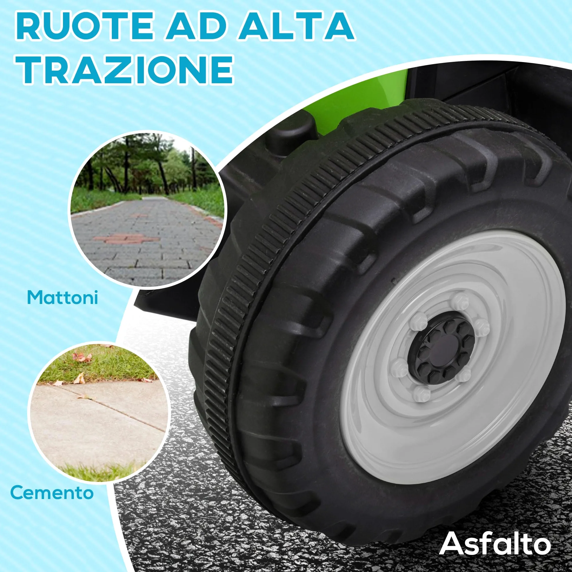 HOMCOM Trattore Elettrico per Bambini Rimorchio Rimovibile 3-6 Anni Verde | Batteria 12V Ricaricabile con Telecomando, Porta USB, Musica Preinstallata e Luci