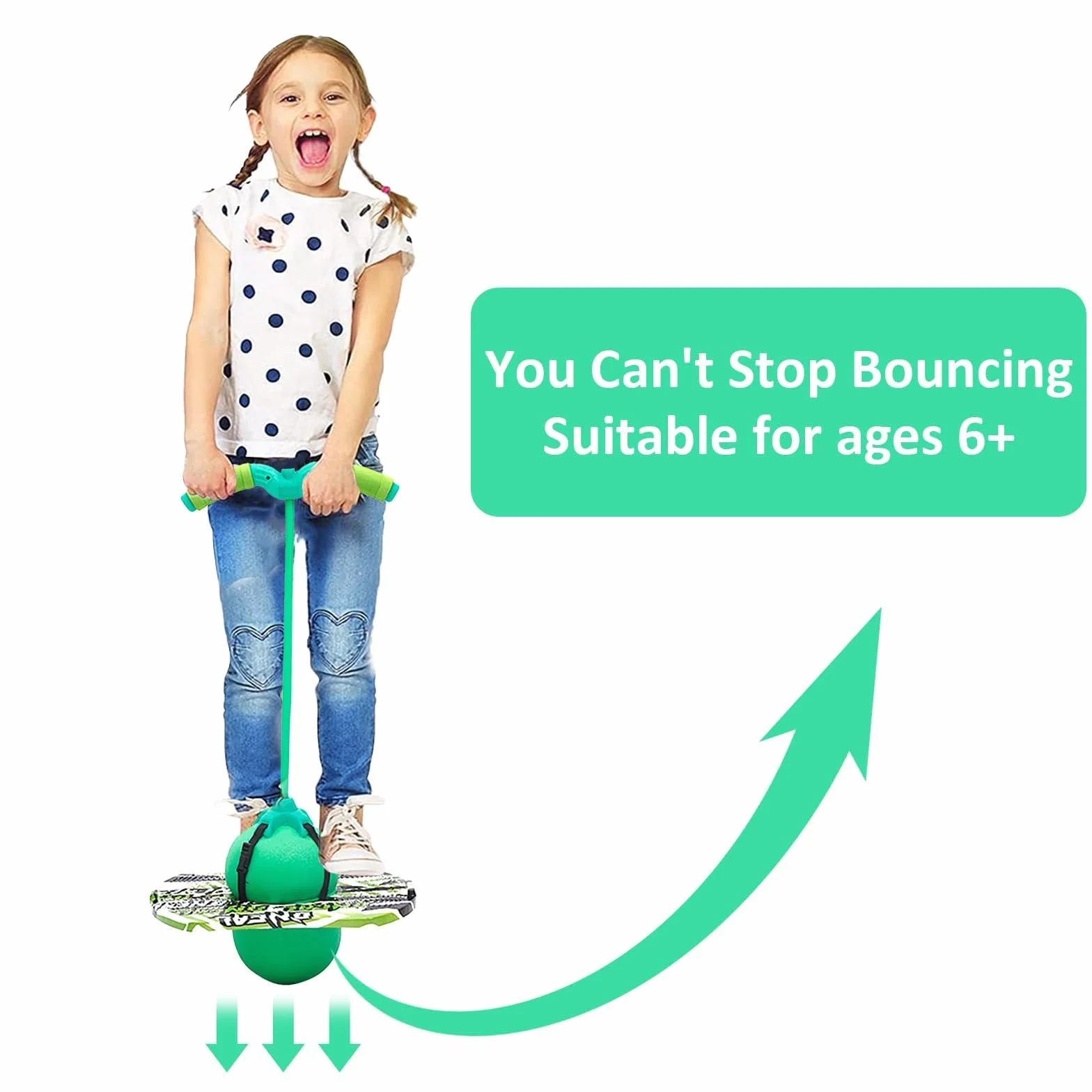 MeYuxg Pogo Stick con Maniglia, Palla per Saltare Bambini Adulti, Giochi da Esterno per Bambini, capacità di Carico 100 kg, Palla Salta Salta per L'allenamento Dell'equilibrio e Lo Sport (Verde)