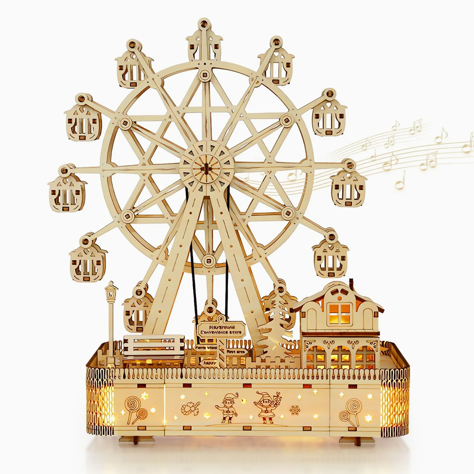Cuteefun Modellini in Legno da Costruire, Ruota Panoramica Meccanica con Musica, Costruzioni Legno Adulti, Puzzle in Legno 3D Fai Da Te, Idea Regalo per Ragazzi Ragazze Uomini e Donne