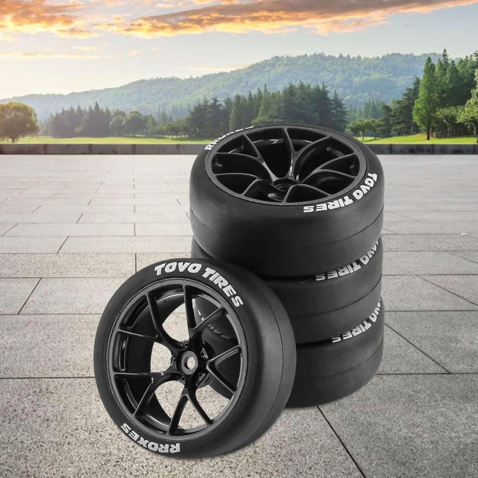 Amagogo 4X Ruote E Pneumatici per Veicoli Rc, Rc Auto Rally Pneumatici di Ricambio 12mm Mozzo Resistente all'Usura Durevole per Xv01 1/10 su Strada Touring Car Accessori, Nero