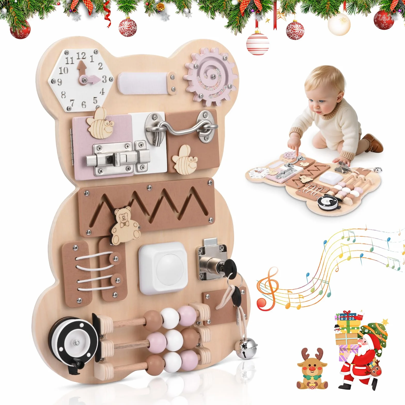 Busy Board per Bambini Pannello Sensoriale Montessori Tavole Montessori in Legno per l'apprendimento delle Abilità di Vita per 1-6 Regalo Bambini e Bambine