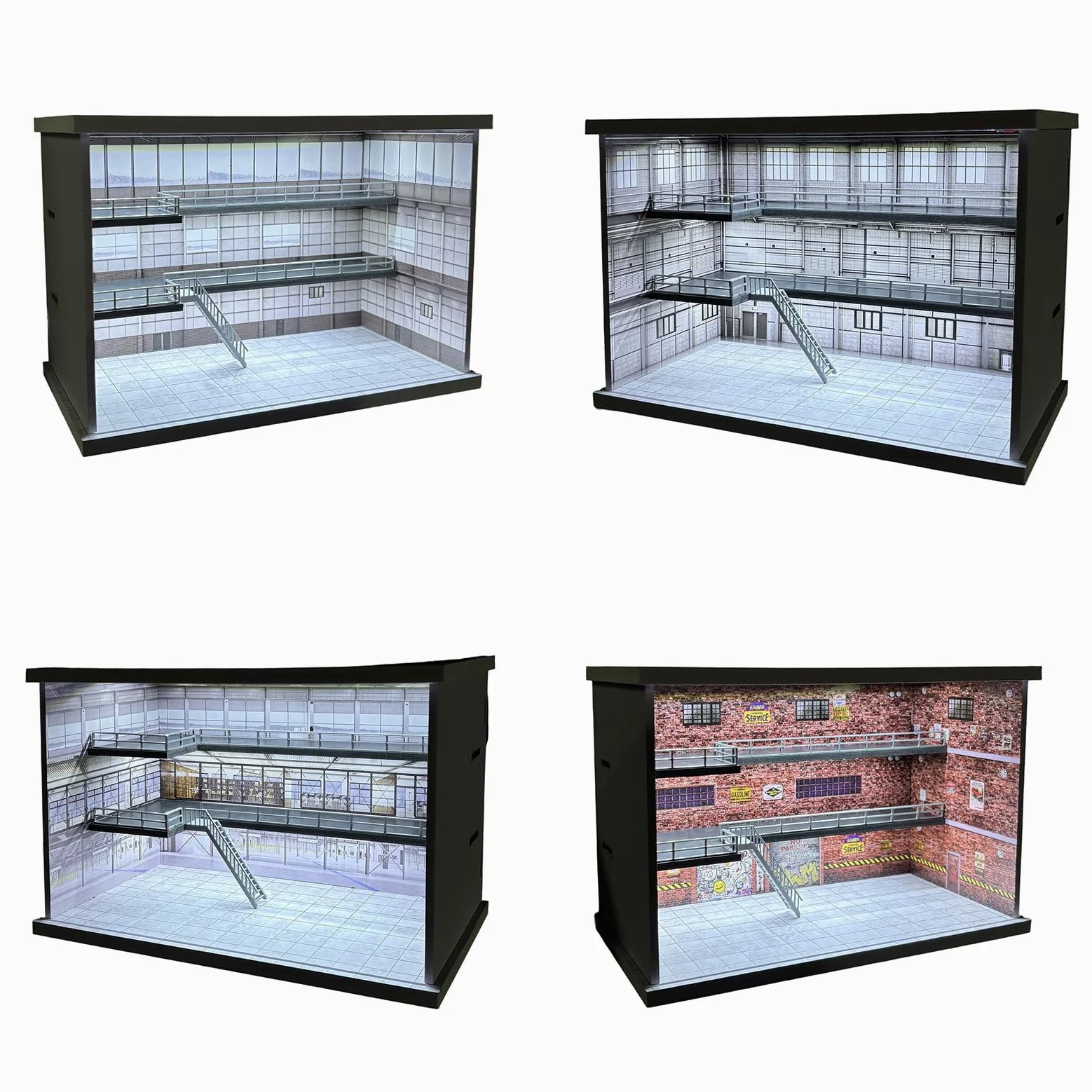 Vetrina per auto modello desktop, M008901 | Scala 1/64 illuminato parcheggio garage layout con struttura in PVC e copertura anteriore trasparente
