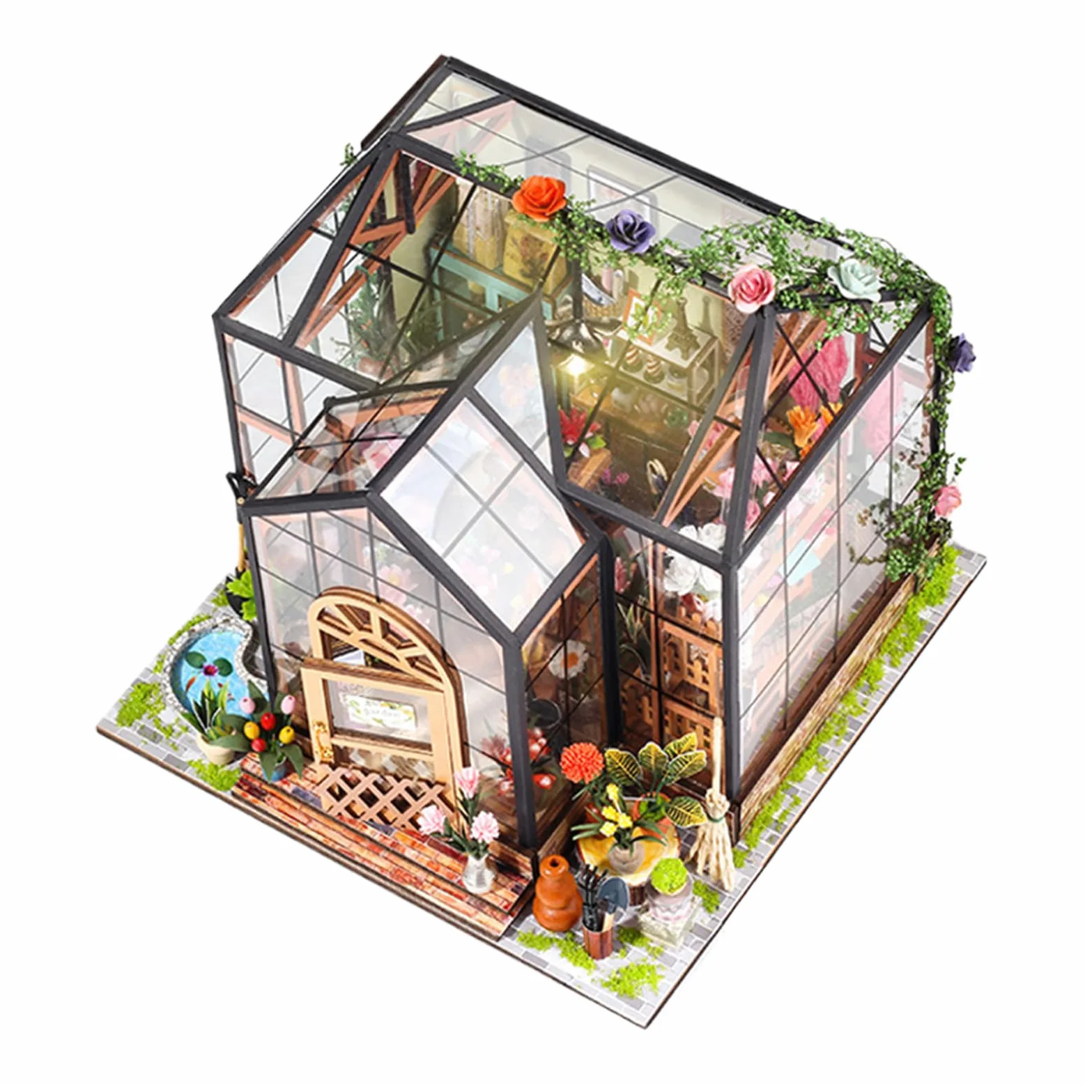 Kit Casa delle Bambole in Miniatura da Costruire Set Decorazione | 3D Serra Kit Per Adulti Natale Halloween Scaffale Camera Miniatura Display Artigianato