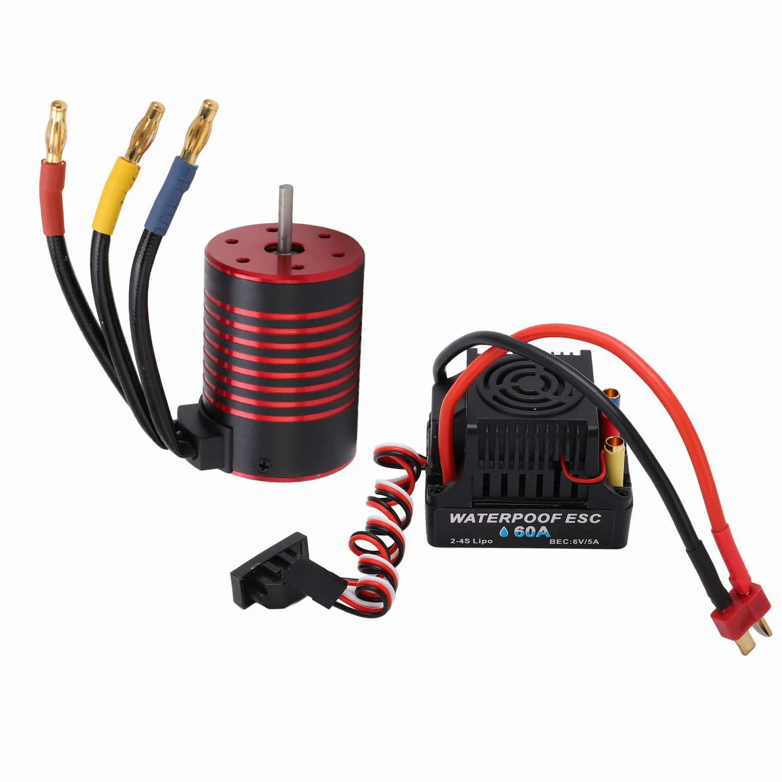 Set motore senza brushless, impermeabile, ESC Brushless, regolatore di velocità elettrico, 60 A, ESC 1/10, 4 poli, per auto giocattolo (3100 KV)