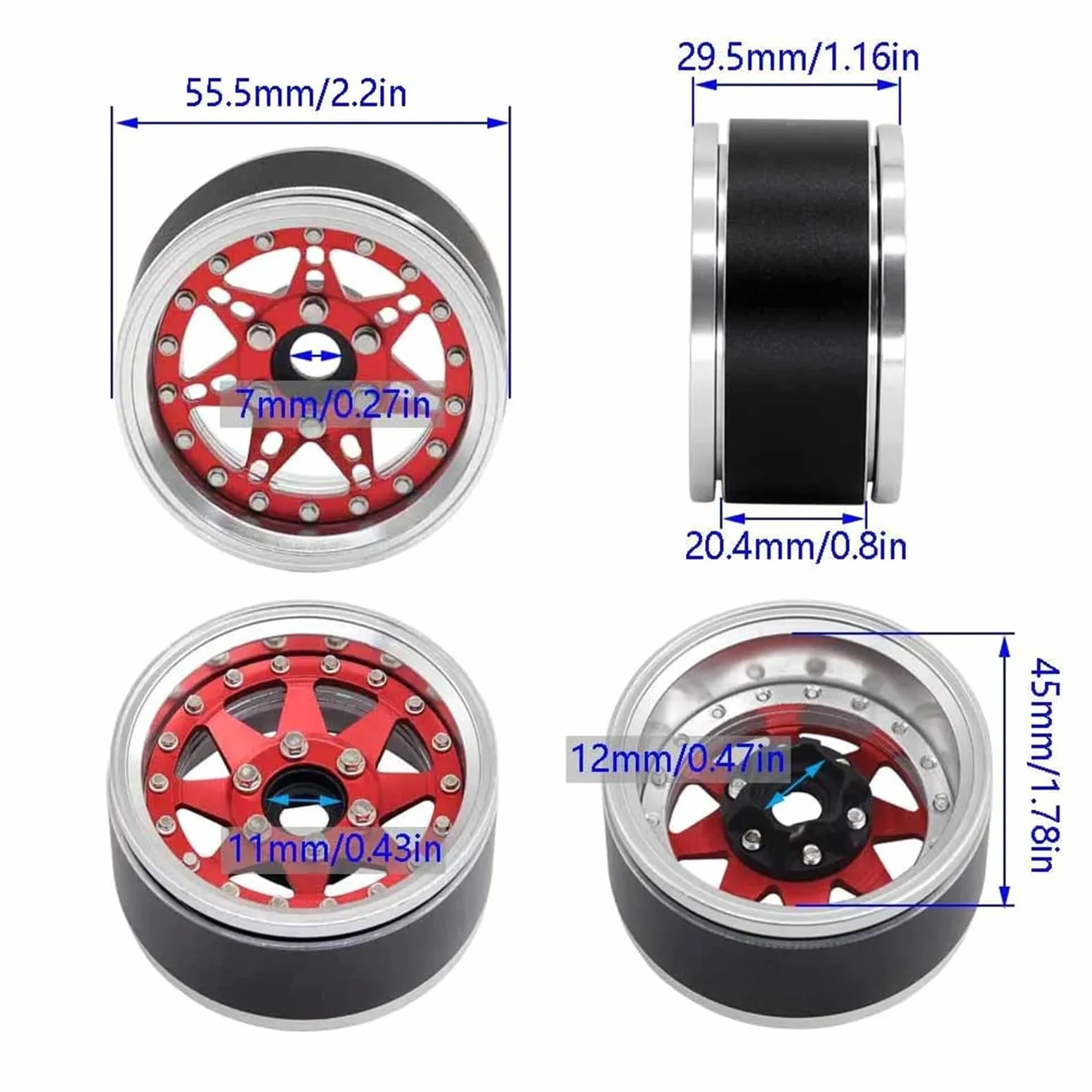 Per Axial Per SCX10 Per Traxxas Per TRX4 Per MST D90 Per Redcat Gen8 1/10 4 Pz CNC Metallo 1.9 "Beadlock Wheel Rim Mozzo Ruota RC Auto Ricambi Modellini RC