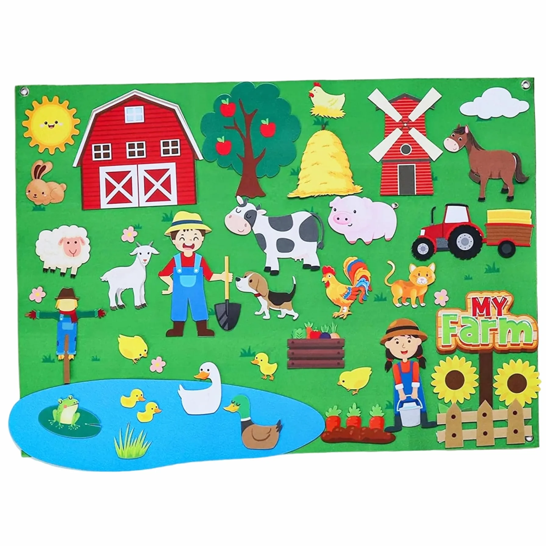 Animali da Fattoria 41x30 Pollici Lavagna in Feltro per apprendimento precoce Lavagna in Feltro interattiva da Appendere alla Parete per Bambini Famiglia Rol di Natale
