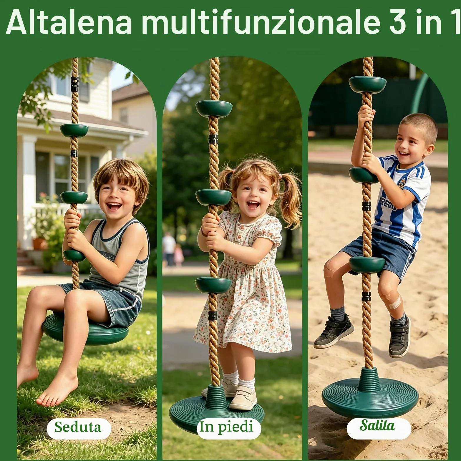 Altalena per Bambini, Altalena da Giardino per Interno ed Esterno Corda per Arrampicata per Bambini con Corda Regolabile Carico Massimo 200 Kg