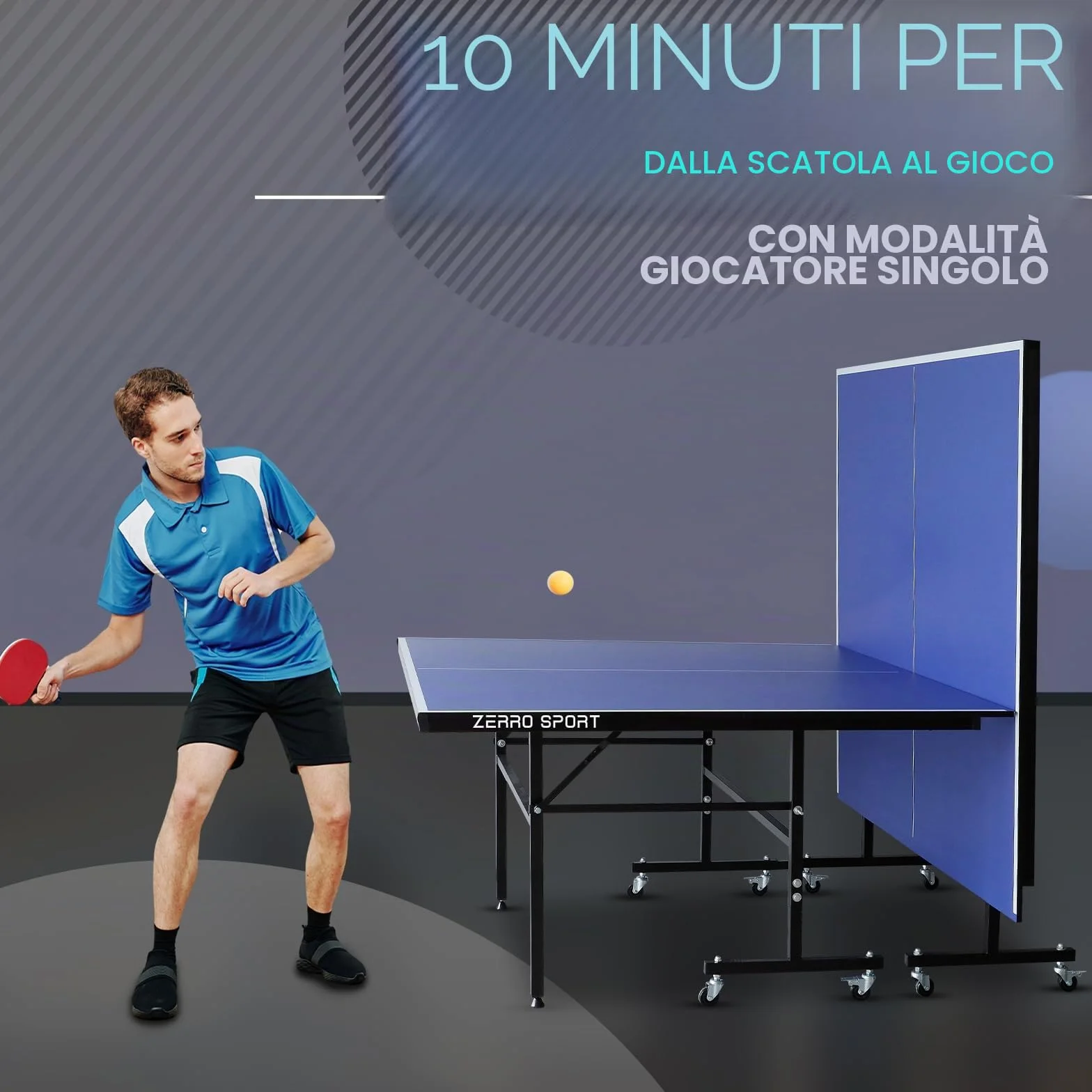 ZERRO Tavolo Ping Pong Pieghevole Interno MDP 15 mm 274x152.5x76 cm