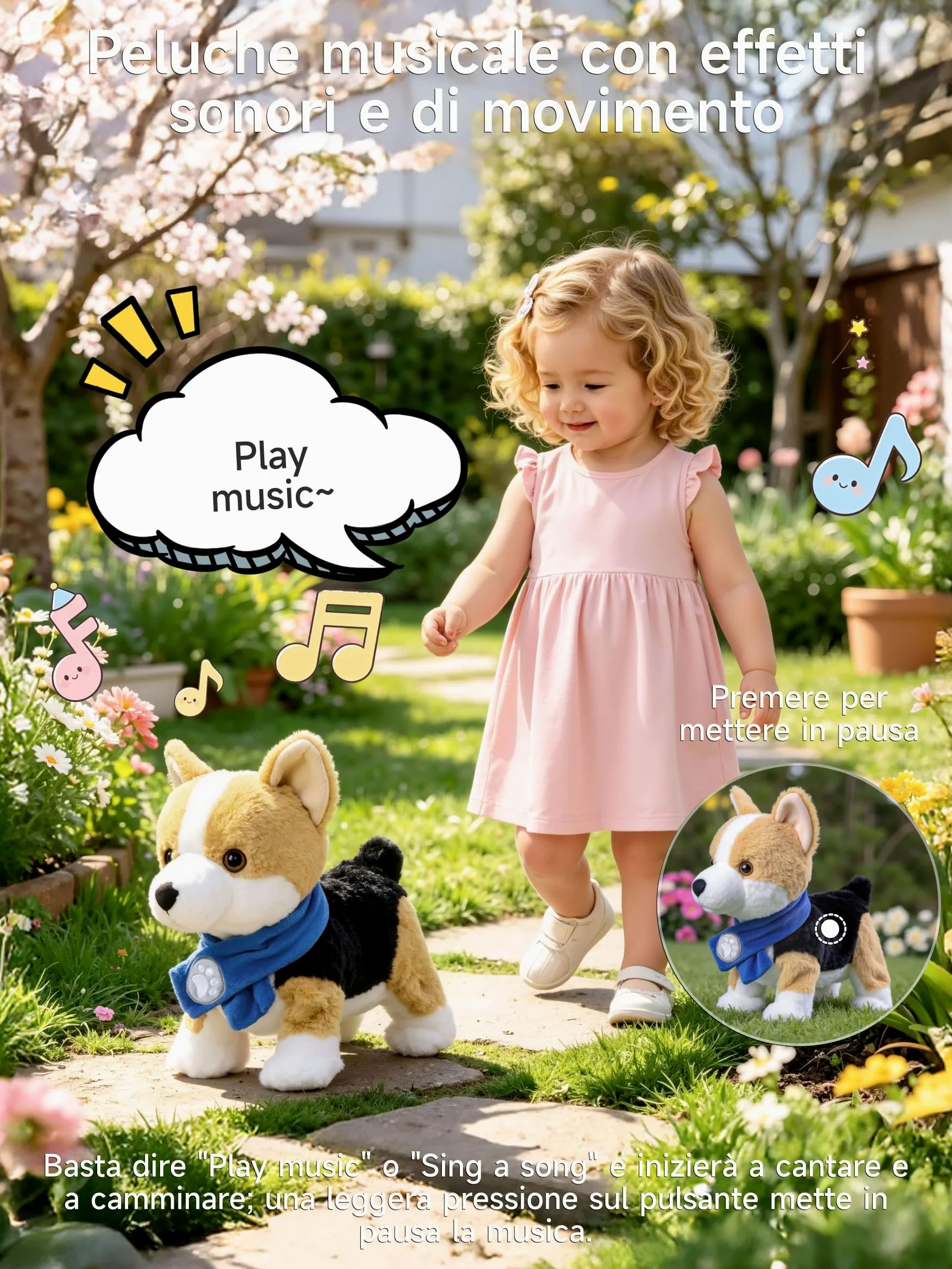 Cagnolino Che Abbaia e Cammina con Controllo Vocale, Parla, Muove la Coda, Peluche Cane Giocattolo Interattivo Elettronico, Cane Robot Realistico, Regalo per Bambini dai 18 Mesi