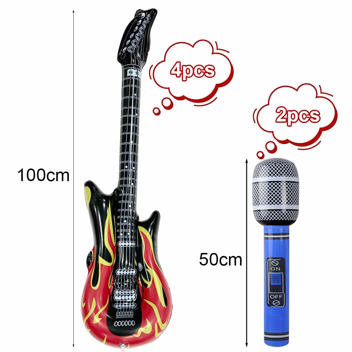 Chitarre Gonfiabili 100cm Rock per Bambini 4+2 Pezzi Carnevale Festa Compleanno