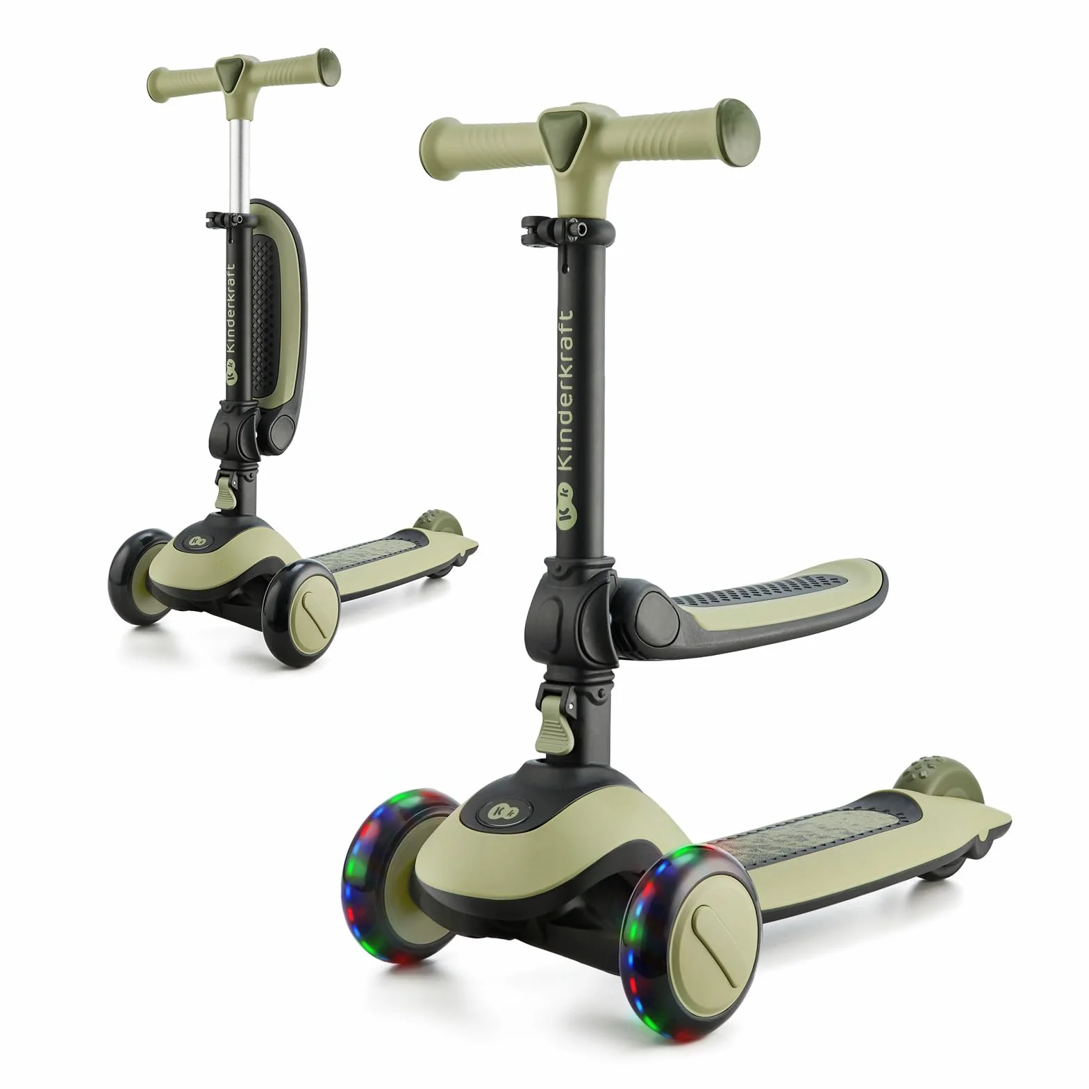 Kinderkraft HALLEY Triciclo Bambini 1 Anno 3 Ruote LED Pieghevole Manubrio Regolabile 50 kg Verde