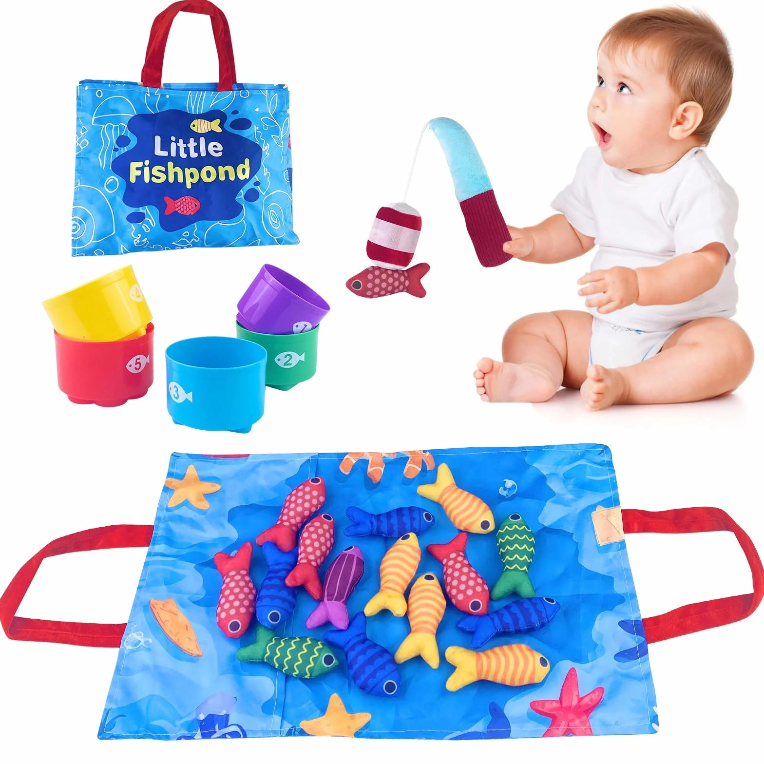 Chiluxendo Gioco Pesca Morbidi per Bambino in Tessuto, Pesci Bambino Colorato Giocattolo Educativo, Giochi Montessori 1 Anno, Educativi Giocattoli, per 12-18 Mesi,Regalo per Ragazzi 1 2 3 Anni