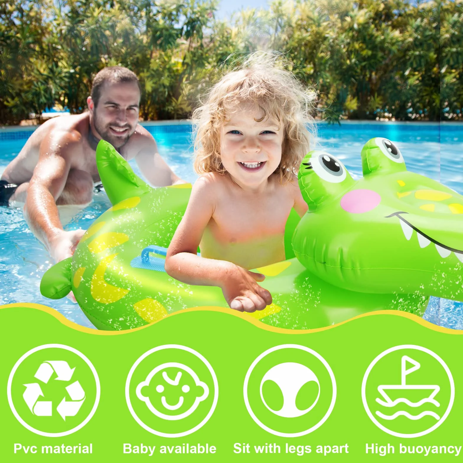 Anello di Nuoto a Forma Coccodrillo, 3D Baby Float Salvagente con Seggiolino, Salvagente Neonato Galleggiante Gonfiabile del Bambino Dell'anello di Nuoto del Bambino, Bambini Piscina Giocattolo
