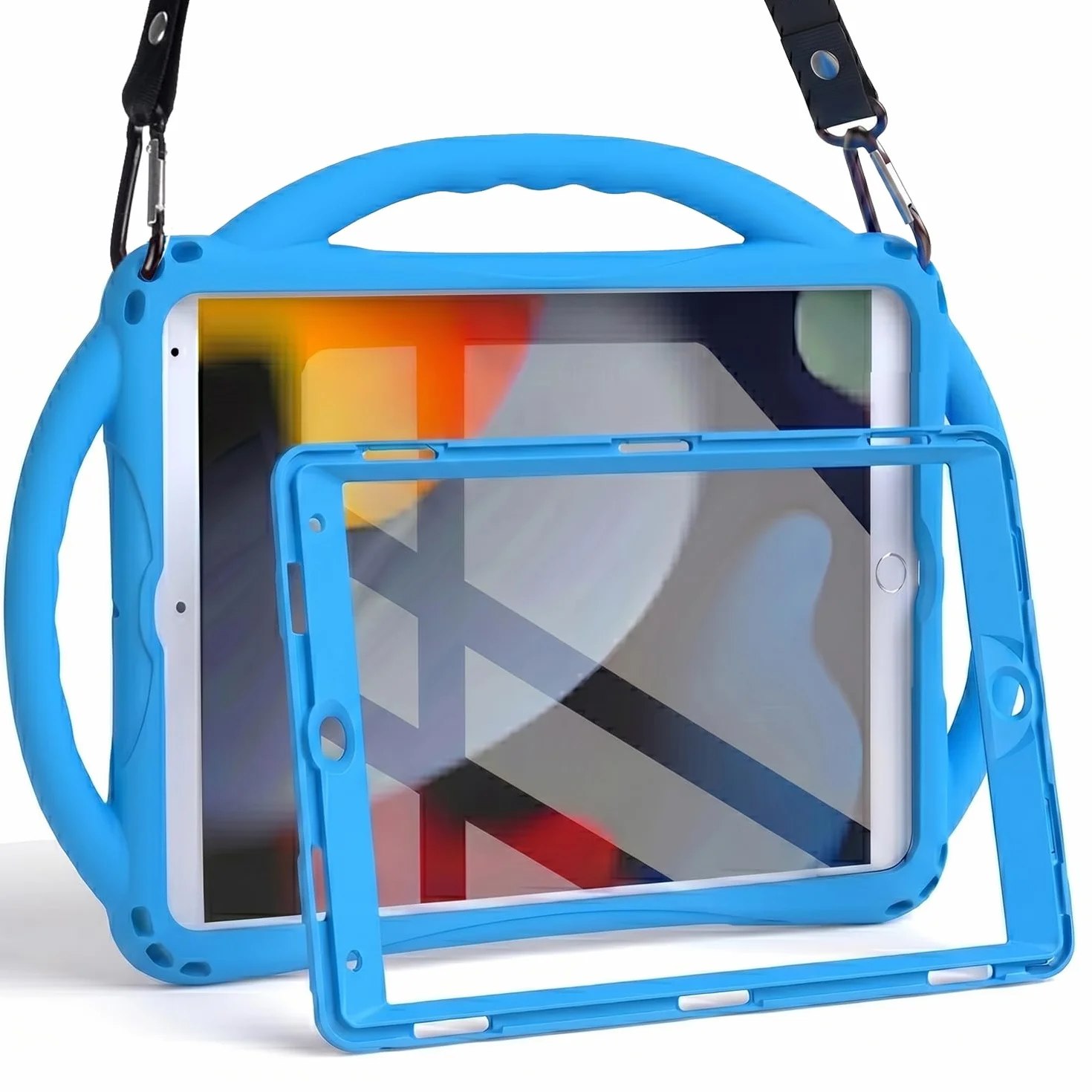 TOPESCT Custodia per bambini per iPad da 10,2 pollici di 9a/8a/7a generazione, realizzata in silicone adatto ai bambini, con protezione schermo integrata, custodia antiurto con manico e supporto per