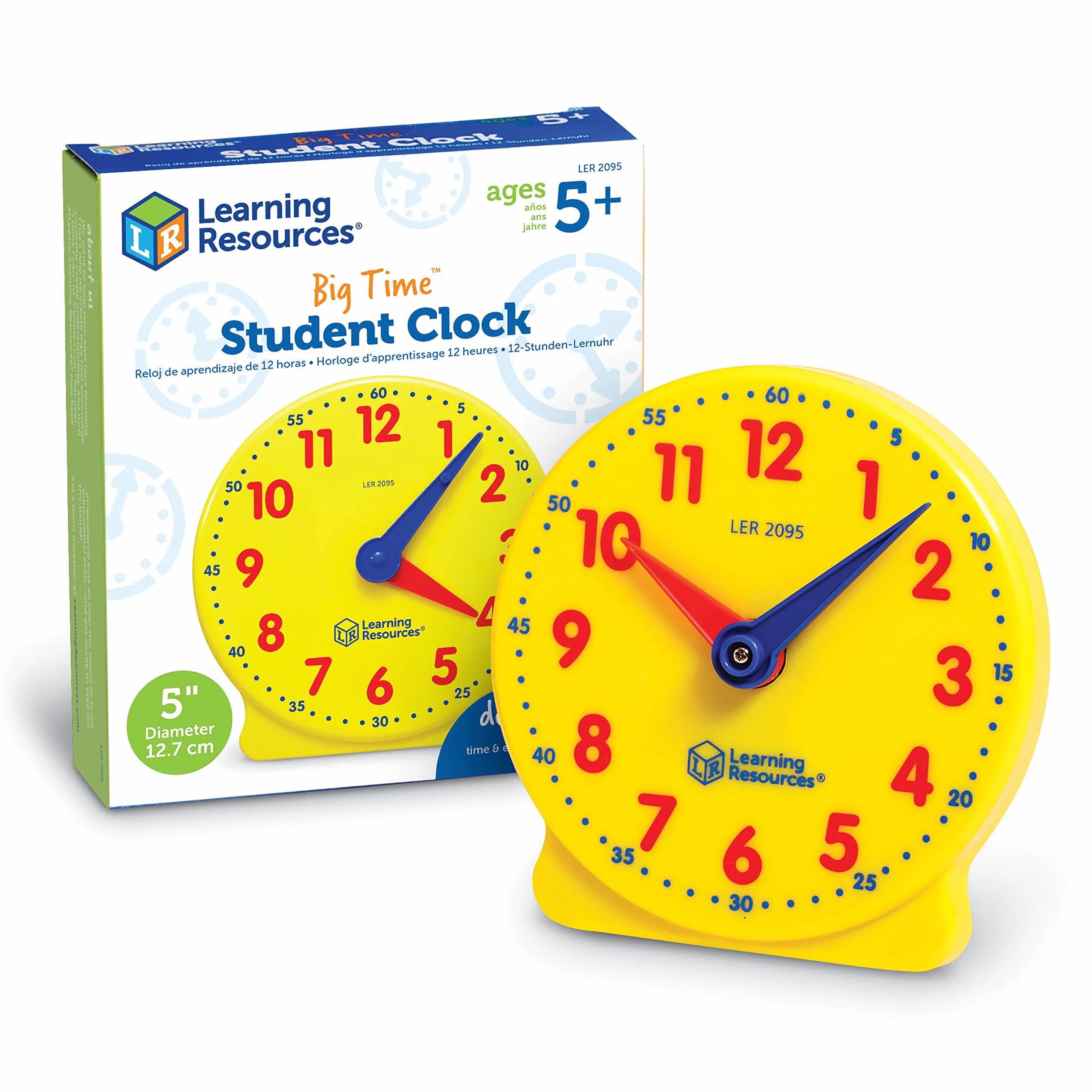 Learning Resources Orologio Didattico Big Time, età 5+, Orologio da 12 Ore per Imparare a Leggere l’Ora, Lancette Colorate, Guida Inclusa, Richiede 2 Pile AA (Non Incluse)