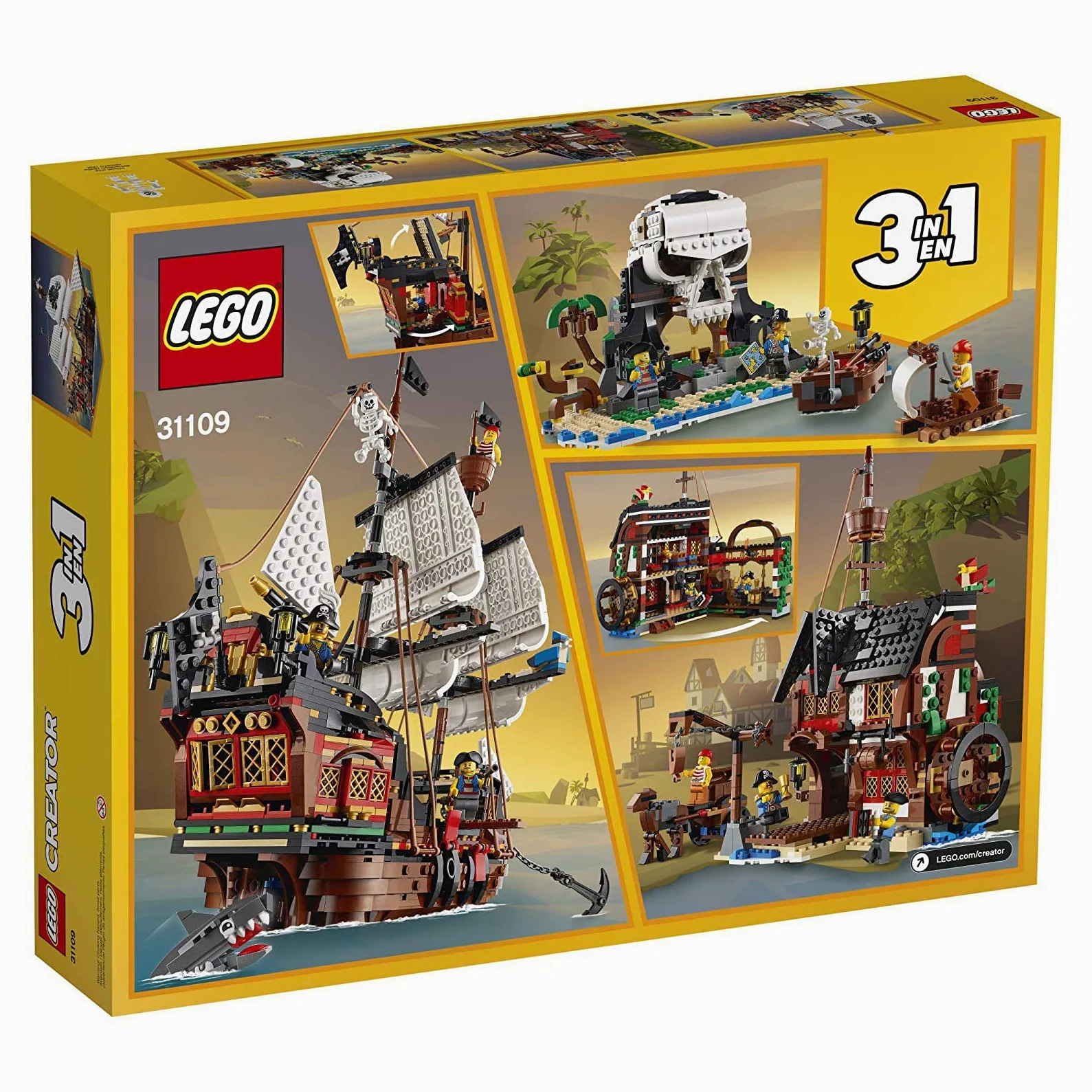 LEGO Creator 3in1 Pirate Ship 31109 Building Playset for Kids who Love Pirates and Model Ships, Makes a Great Gift for Children who Like Creative Play and Adventures, New 2020 (1,260 Pieces)