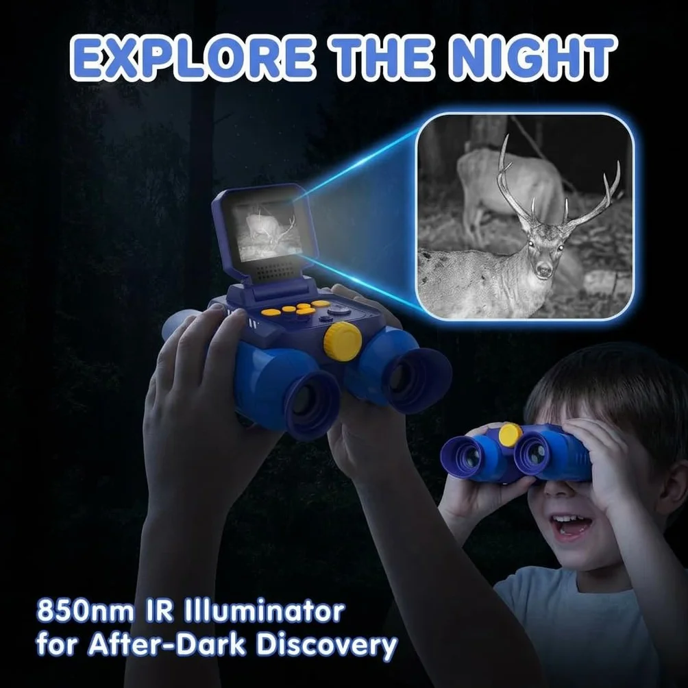 Binocolo per Bambini con Zoom Ottico 10x e Fotocamera - Foto 48 MP e Video in 1080P, Visione Notturna 25 m, Adatto dai 3 Anni in su, Ideale per Osservazione Animali e Natura | Blu Scuro