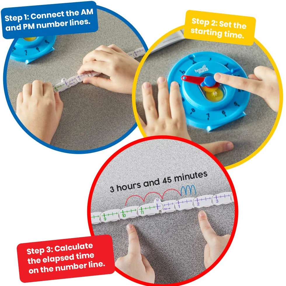 Learning Resources Orologio a Retta Numerica Avanzato per imparare a leggere l’ora, Risorse didattiche matematiche per leggere l’ora, Orologio analogico per bambini