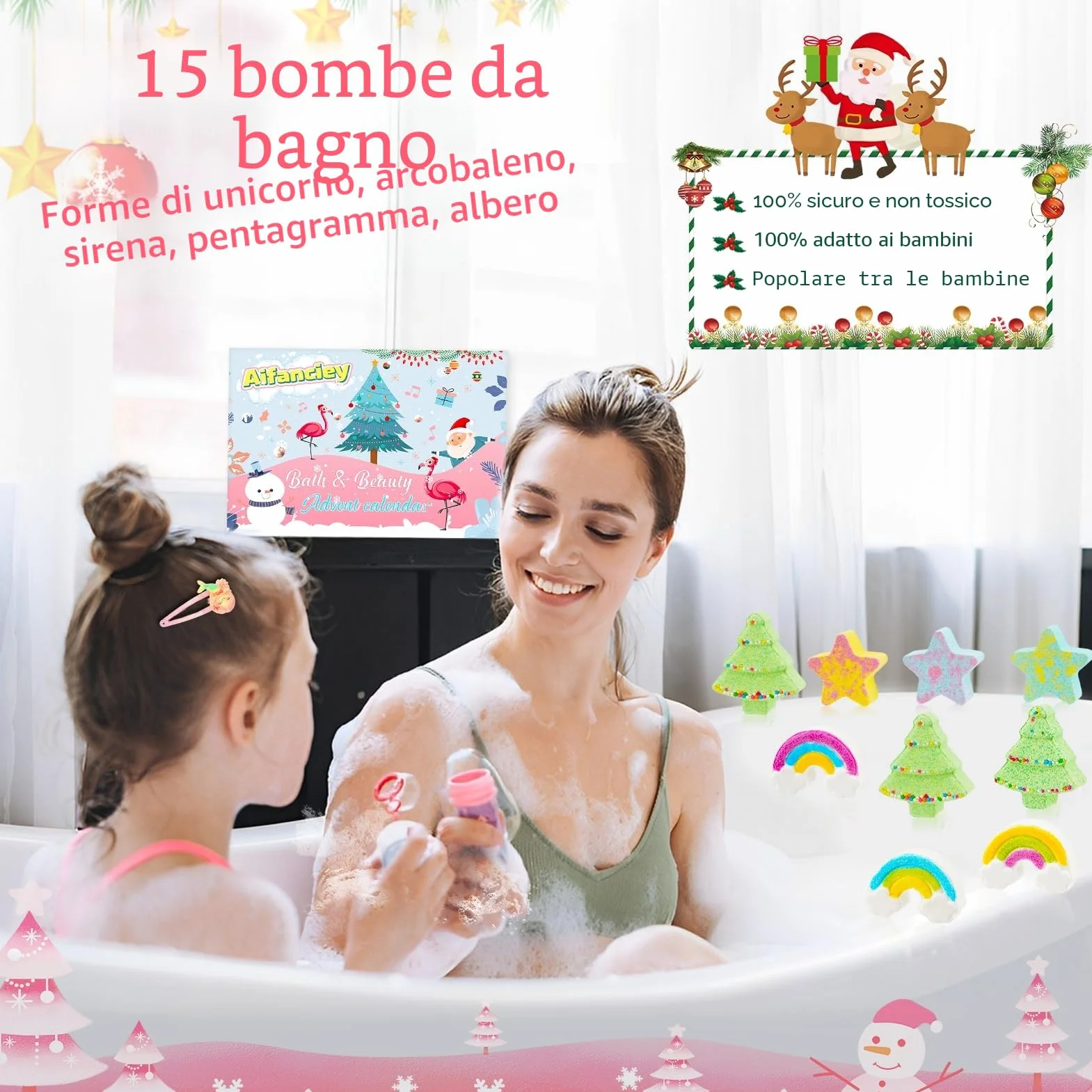 Aifanciey Calendario Avvento Bambini 2025, Unicorno Stella Calendario Bombe da Bagno Sorpresa Idee Regalo Natale, Compleanno per Bambini Ragazze 4 5 6 7 8 9 Anni, rosa