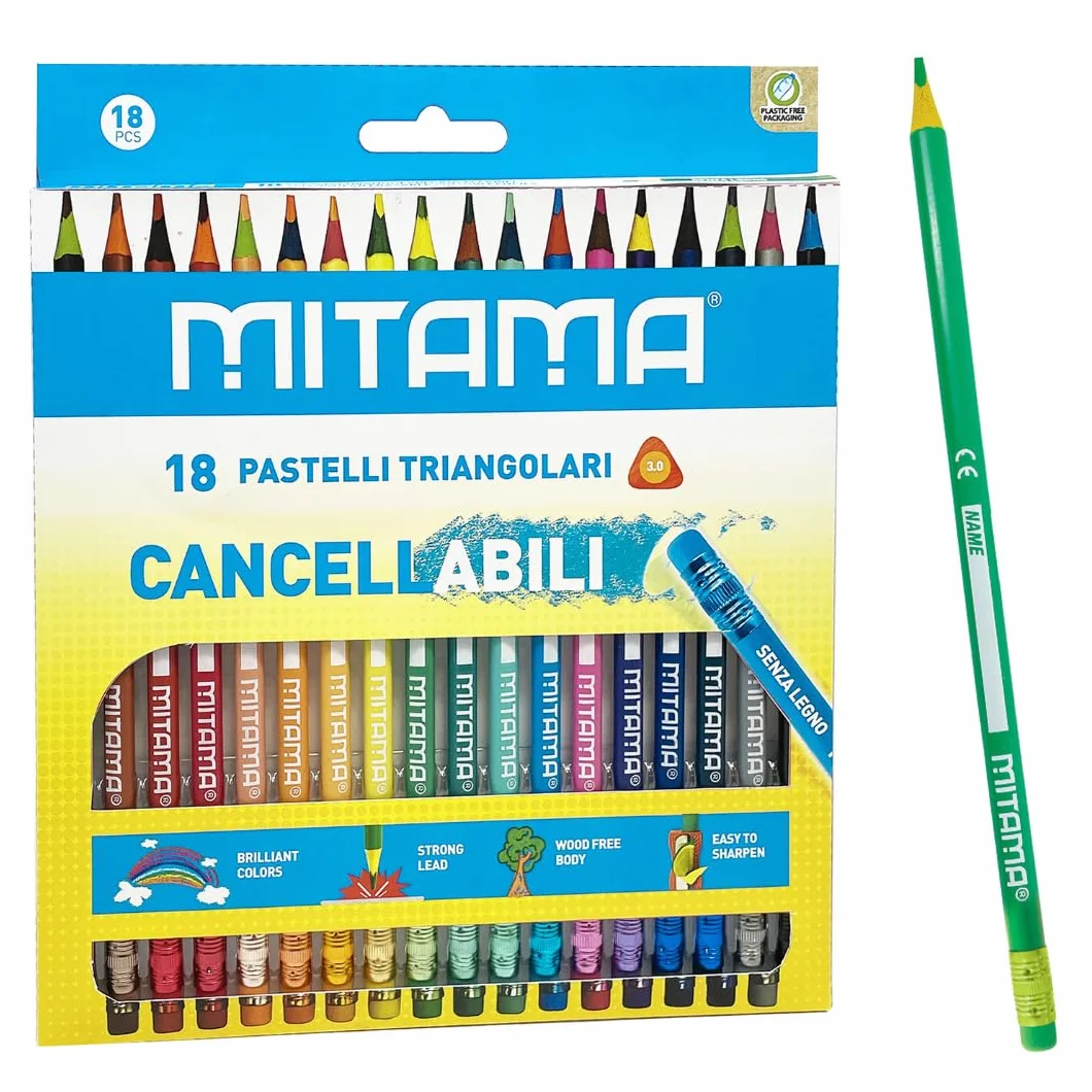 Pastelli Cancellabili Mitama Impugnatura Triangolare Laccati, mina 3.3, con Gomma, in Pet Box 18 pz