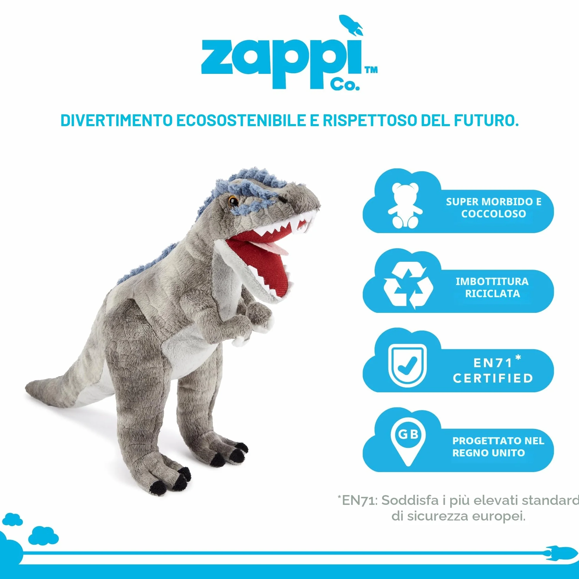 Zappi Co Peluche Morbido e Cuddly per Bambini - Parte della Collezione di Animali Safari, Perfetto per i Bambini (T-rex)